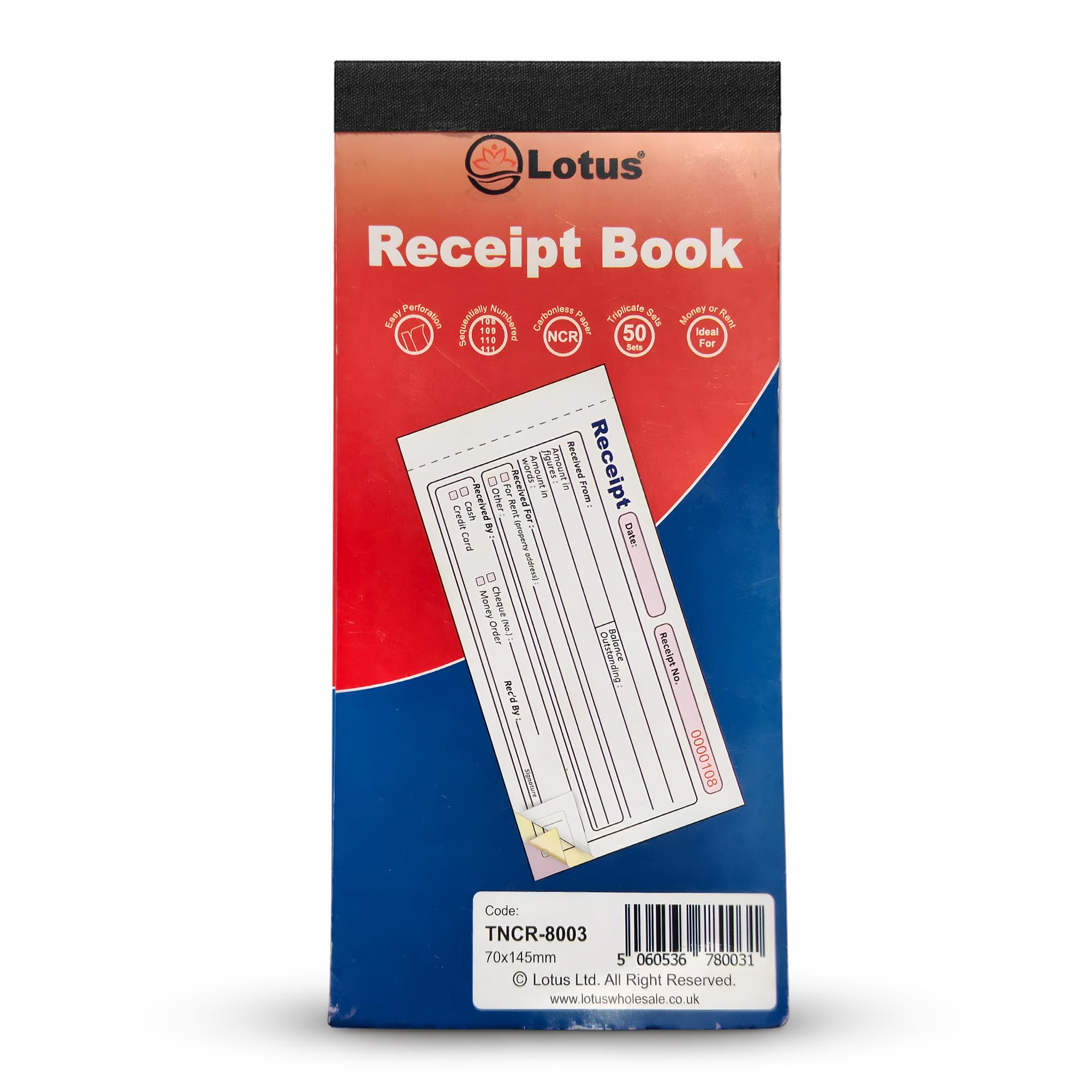 Triplicate Receipt Book NCR, 70 x 145mm, Money Rent Receipt Book Triplicate, 3-Parts Carbonless - TNCR-8003 (3 Books)
