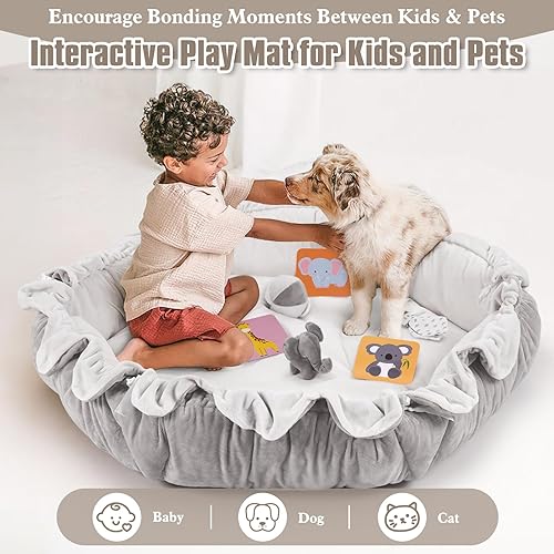 Miniatura 6 de Gimnasio de felpa 5 en 1 para bebés, alfombrillas de juego para bebés, gimnasio convertible para bebés con almohada, tapete para el tiempo boca