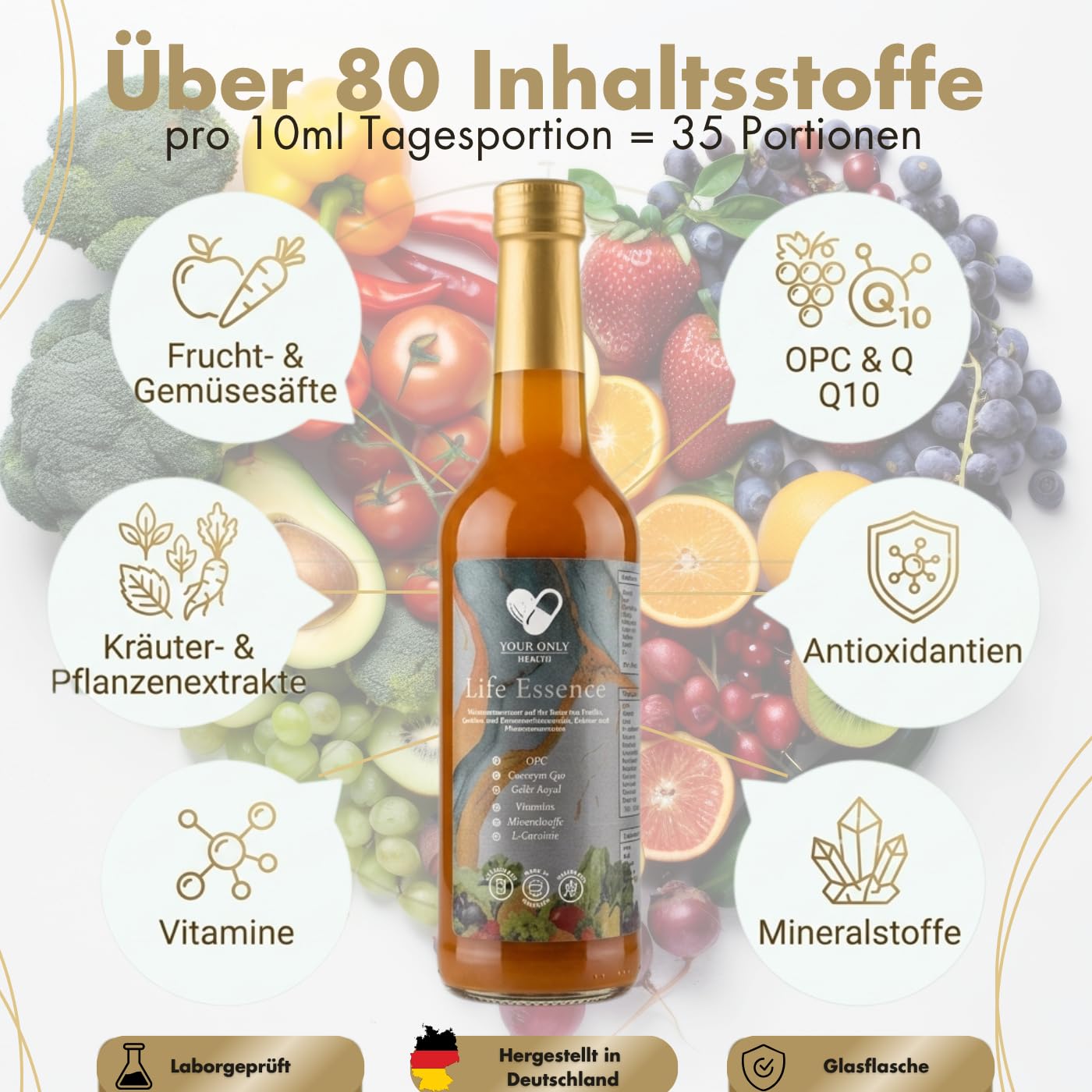 Mikronährstoffe Konzentrat flüssig – 3x 350ml (105 Portionen) | Ganzheitliches Multivitamin mit OPC, Coenzym Q10, Eisen & B-Komplex | Premium Zellschutz & Immunsystem von Life Essence