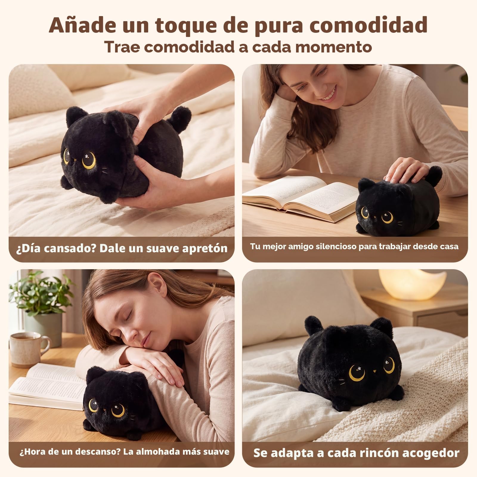 Mewaii 20CM Peluche Pequeños Gato Negro con Ojos de Luna-Suave y Lindo Cojín de Peluche para Abrazar - Ideal para Niños, Regalo para Navidad, Cumpleaños y Más