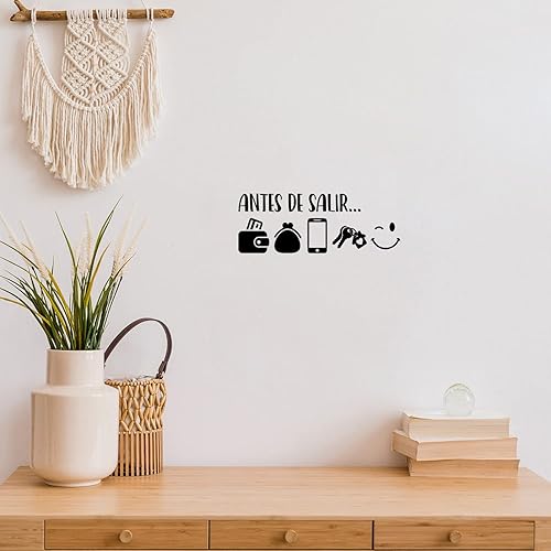 Calcomanía de vinilo para pared, Antes de SalirBefore You Leave, 12 x 5 pulgadas, bonitos iconos en español con cita para familia, hogar, oficina,