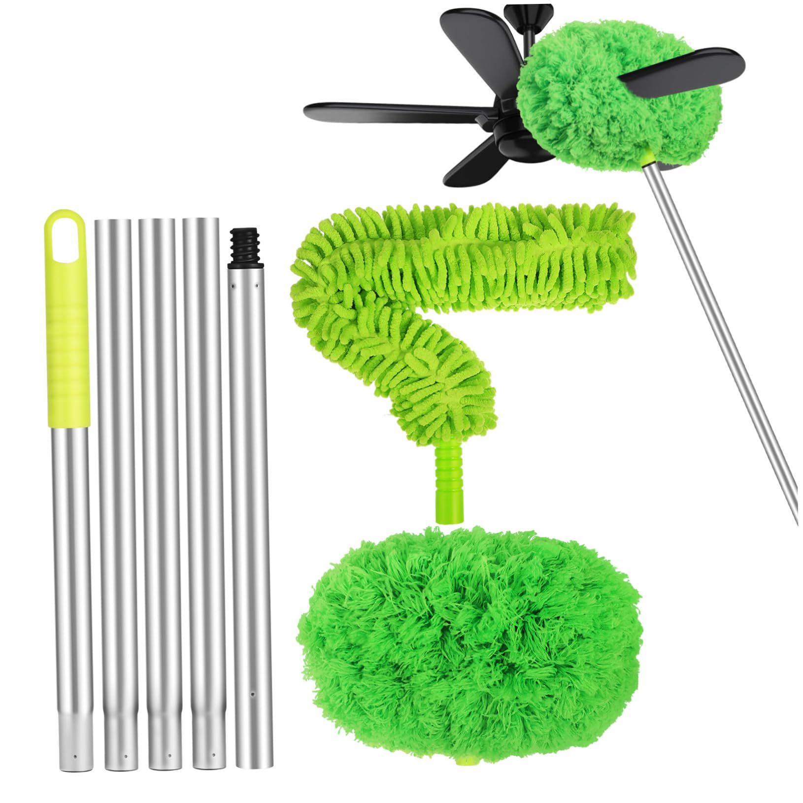 Genérico Plumero para Limpieza de Polvo Extensible para Ventilador de Techo y Cabeza Flexible Mango Largo de Aluminio en Muebles y Techos Altos