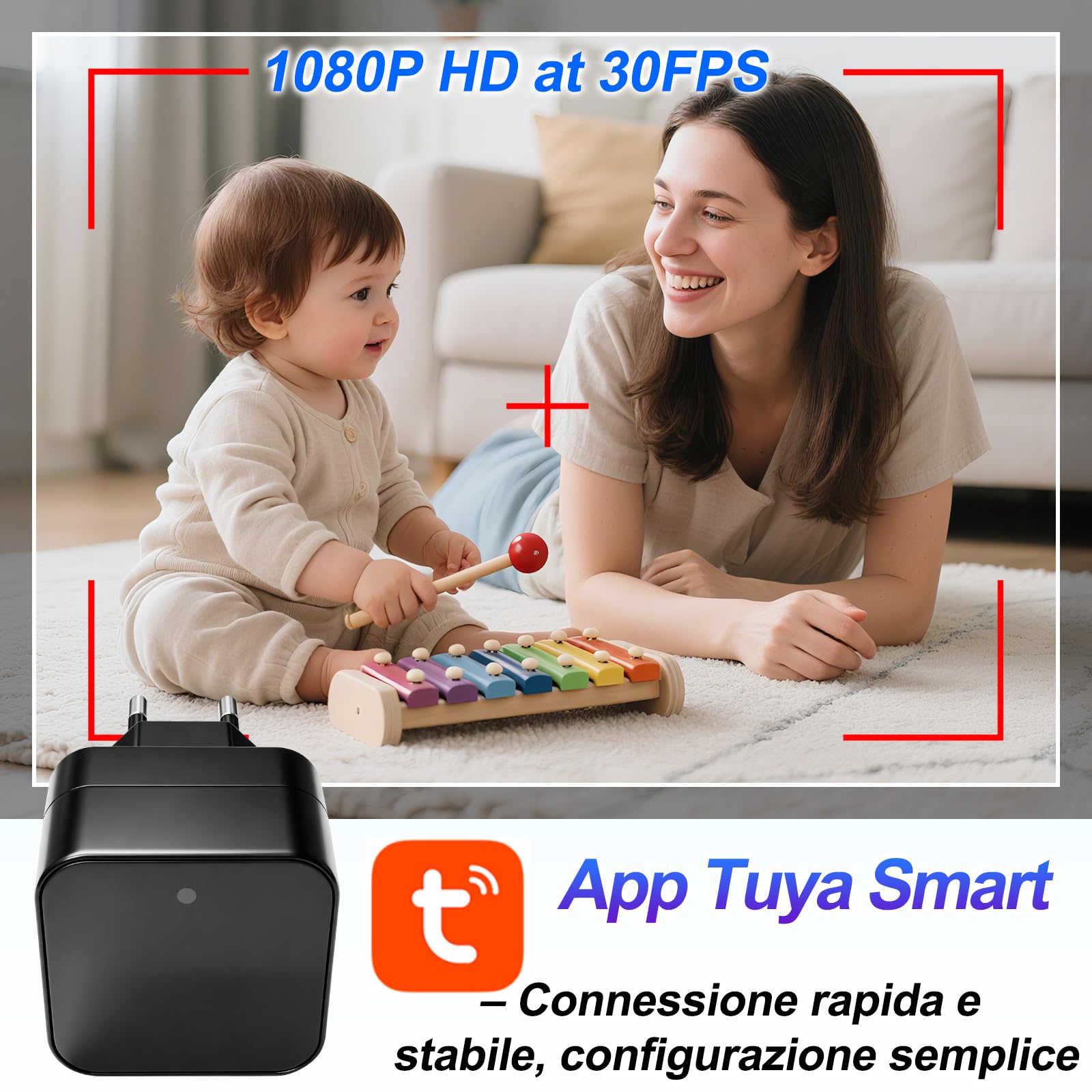 TANGMI Telecamera Spia WiFi 1080P, Rilevamento Movimento | Doppia banda 2.4/5GHz, 100° grandangolo, app Tuya Smart, avvisi istantanei, 2-in1