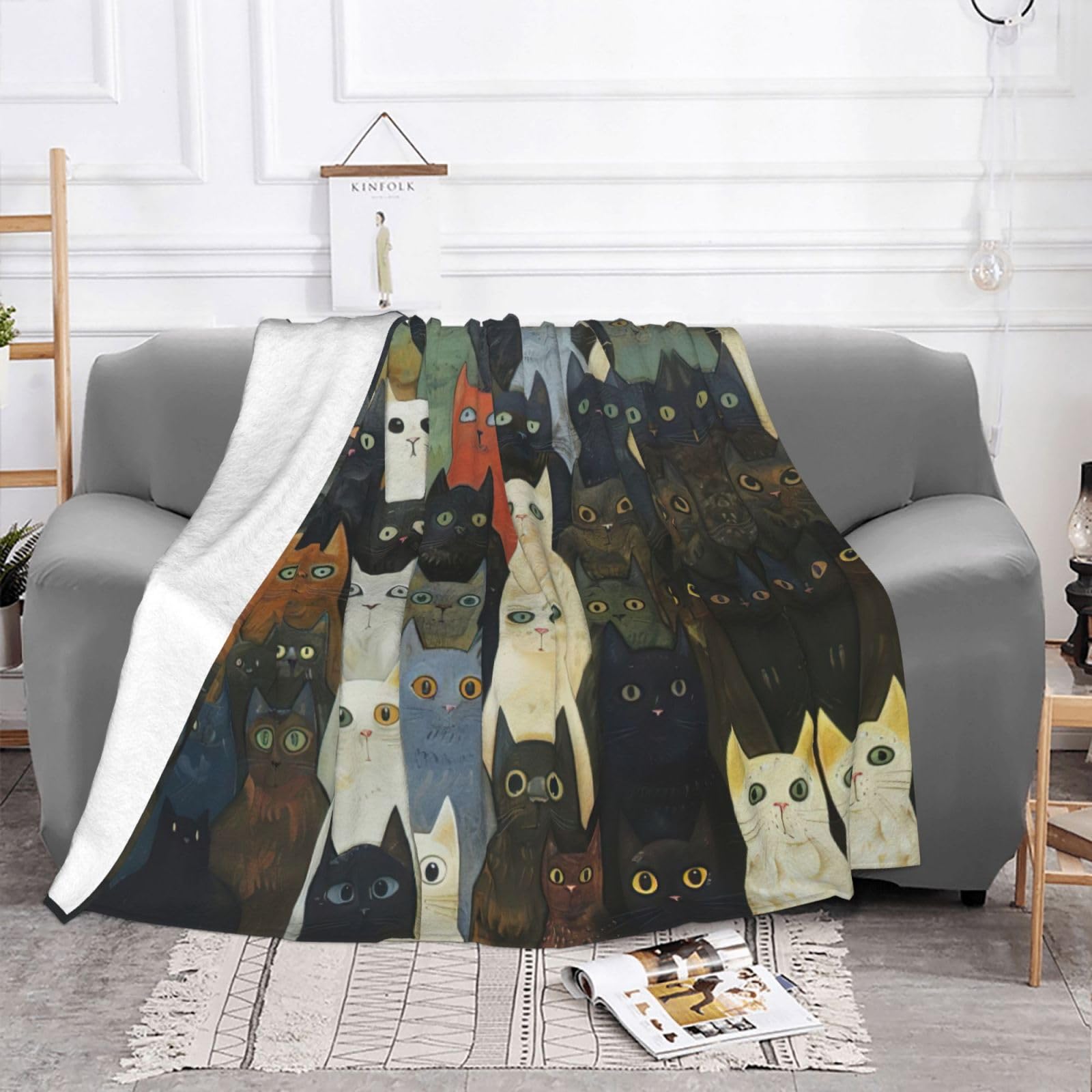 Manta de gato para sofá, cama, tamaño Queen, suave, ligera, afelpada, cálida y acogedora, manta de lujo