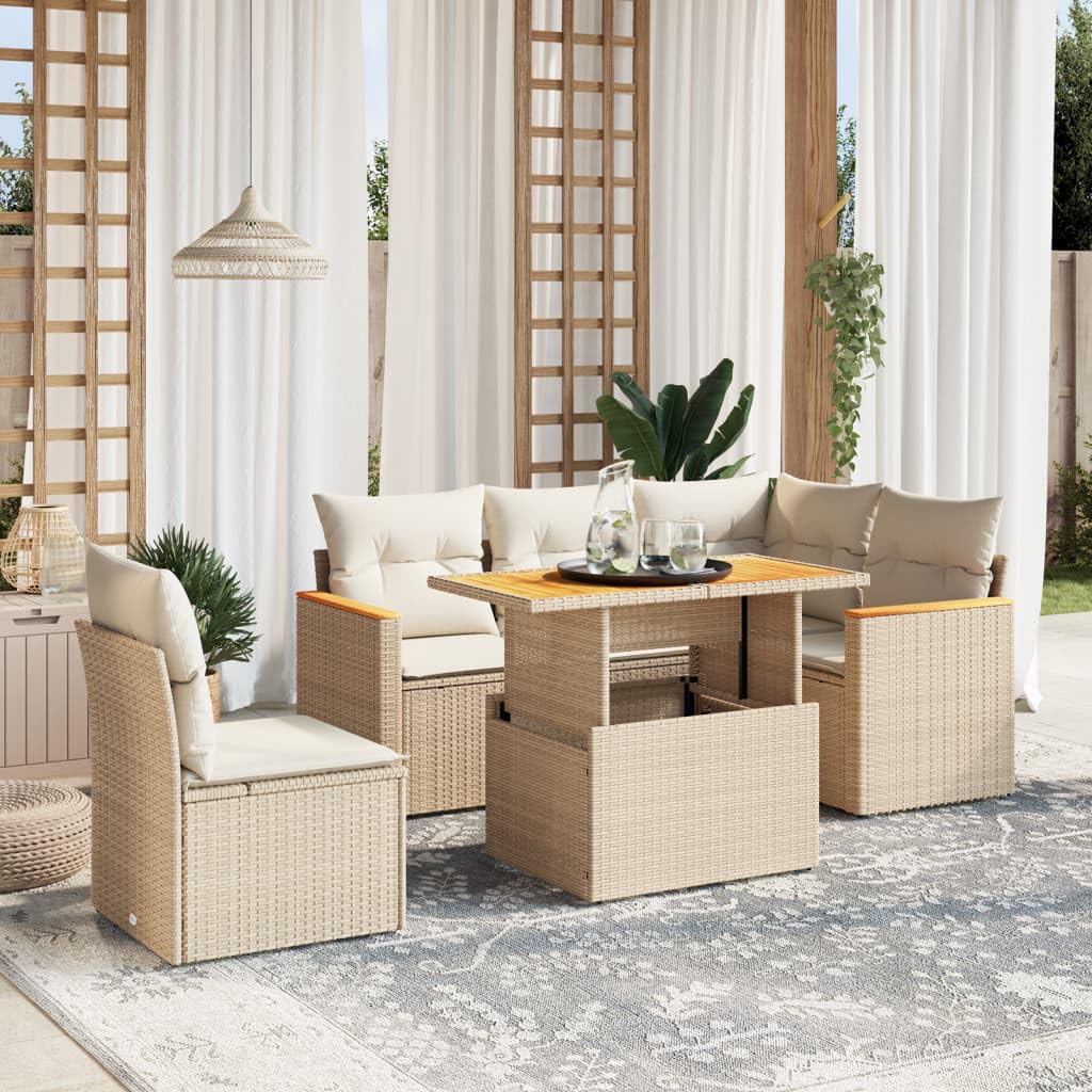 Makastle Salon de Jardin Modulable 6 pcs Beige Résine Tressée