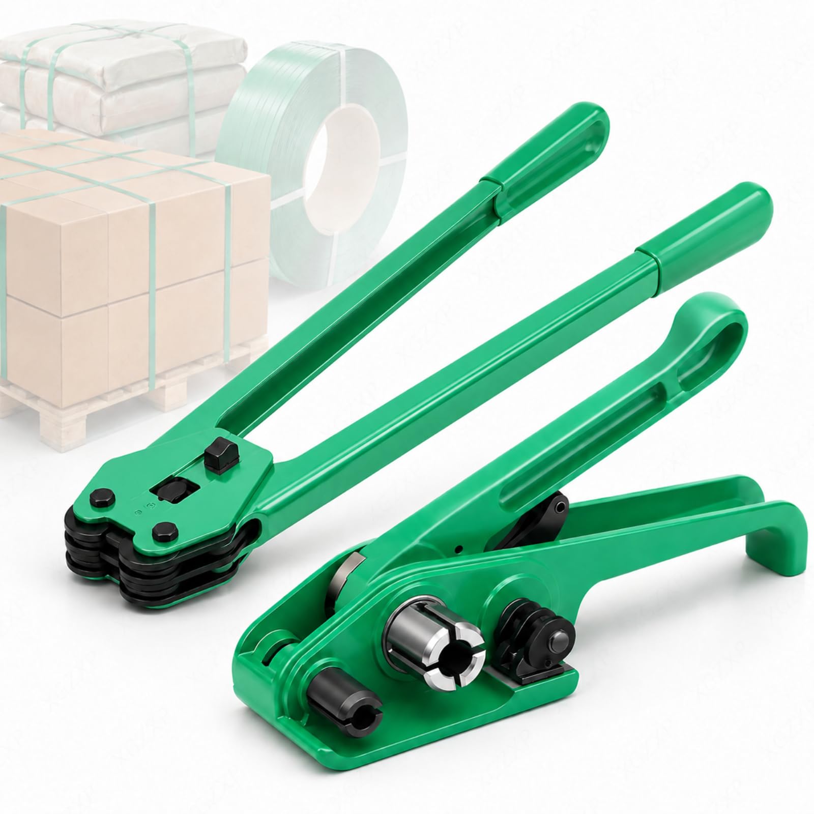 Banding Strapping Kit, Poly Strapping Tensioner & Cutter, 0.6-1.0mm Thick, 13/16/19mm Wide Strap, Manual Tensioner & Sealer, Aluminum + Steel For Pallet Banding, Polyester Polypropylene Packaging