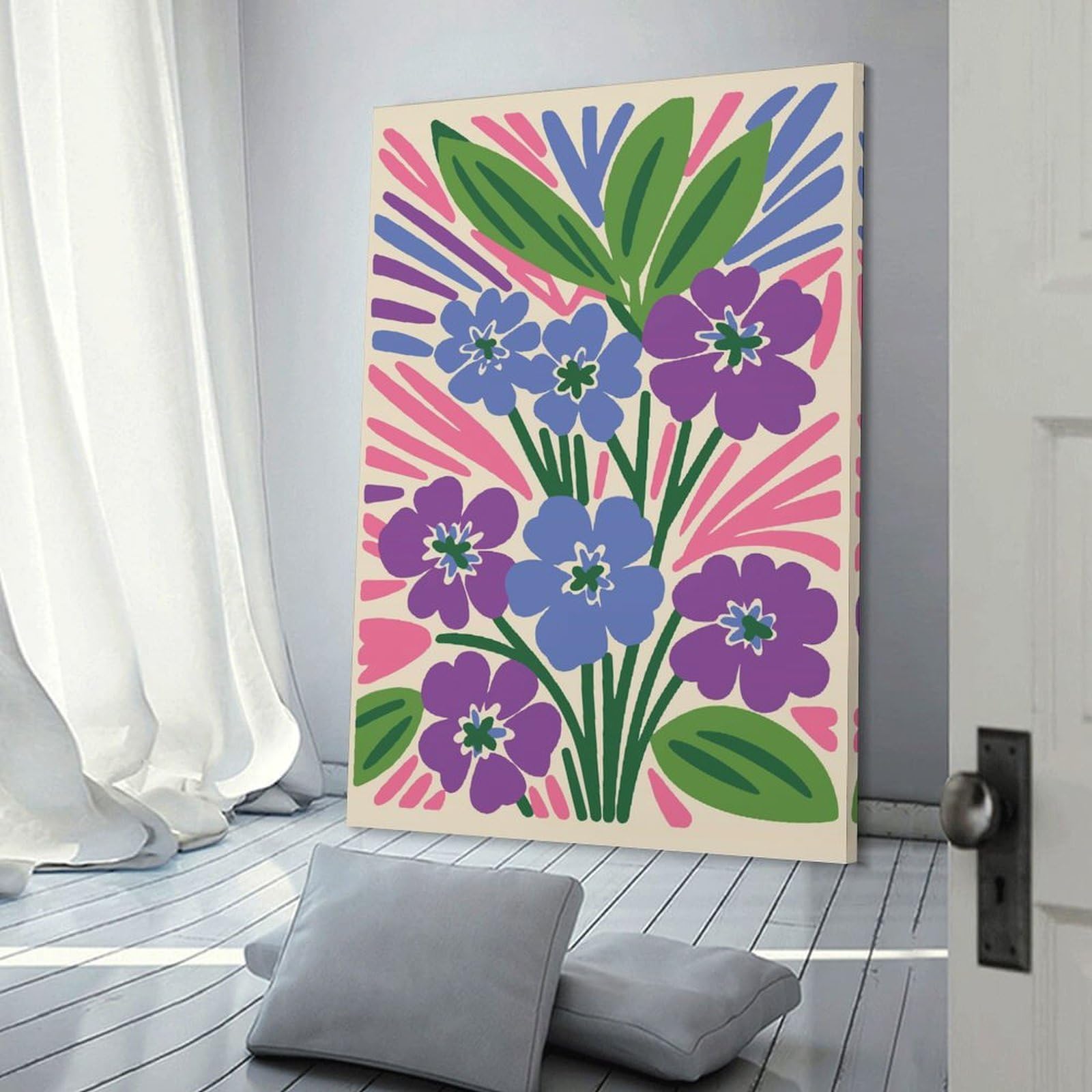 Junmoney Floral Arrangement with Abstract Elements Hanging Wall Art 16x24inch(40x60cm), for Feature Walls in Flats Or Modern Rooms, Home Wall Art for Statement Displays