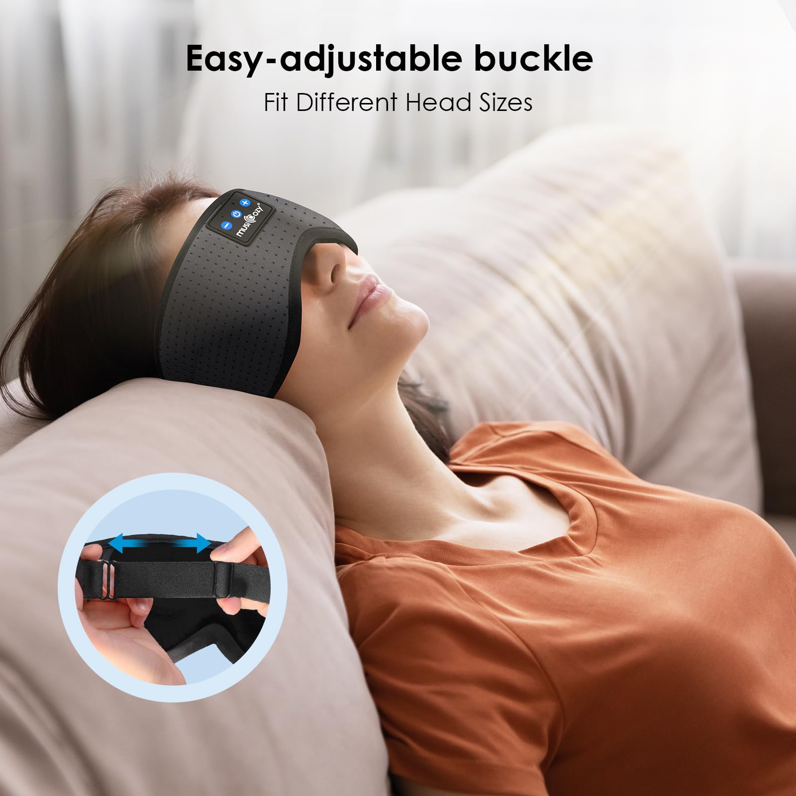 MUSICOZY Cuffie Morbide Per Dormire Con Bluetooth 5.4 | Fascia In Cotone Di Bambù Grigio | Per Musica E Relax
