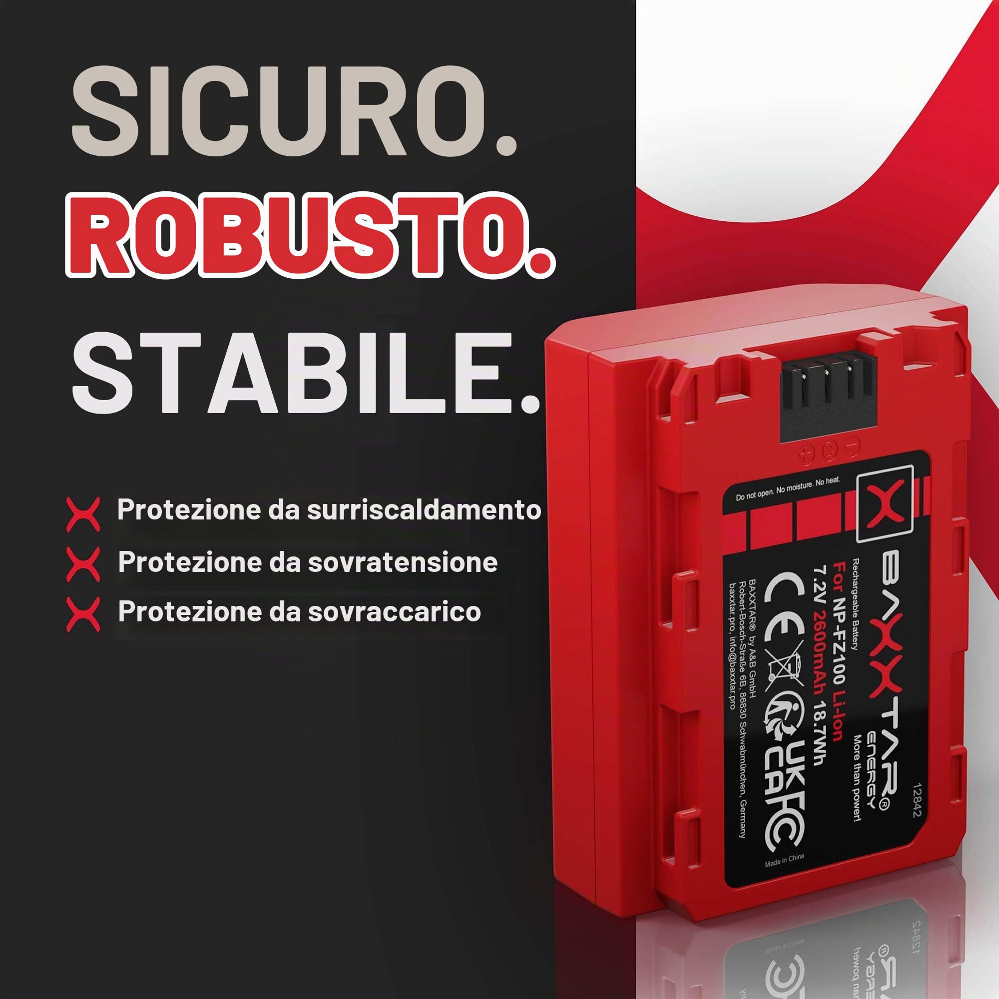 Baxxtar Set - NP-FZ100 Batteria 2600mAh con Caricabatterie 18582 USB-C Dual