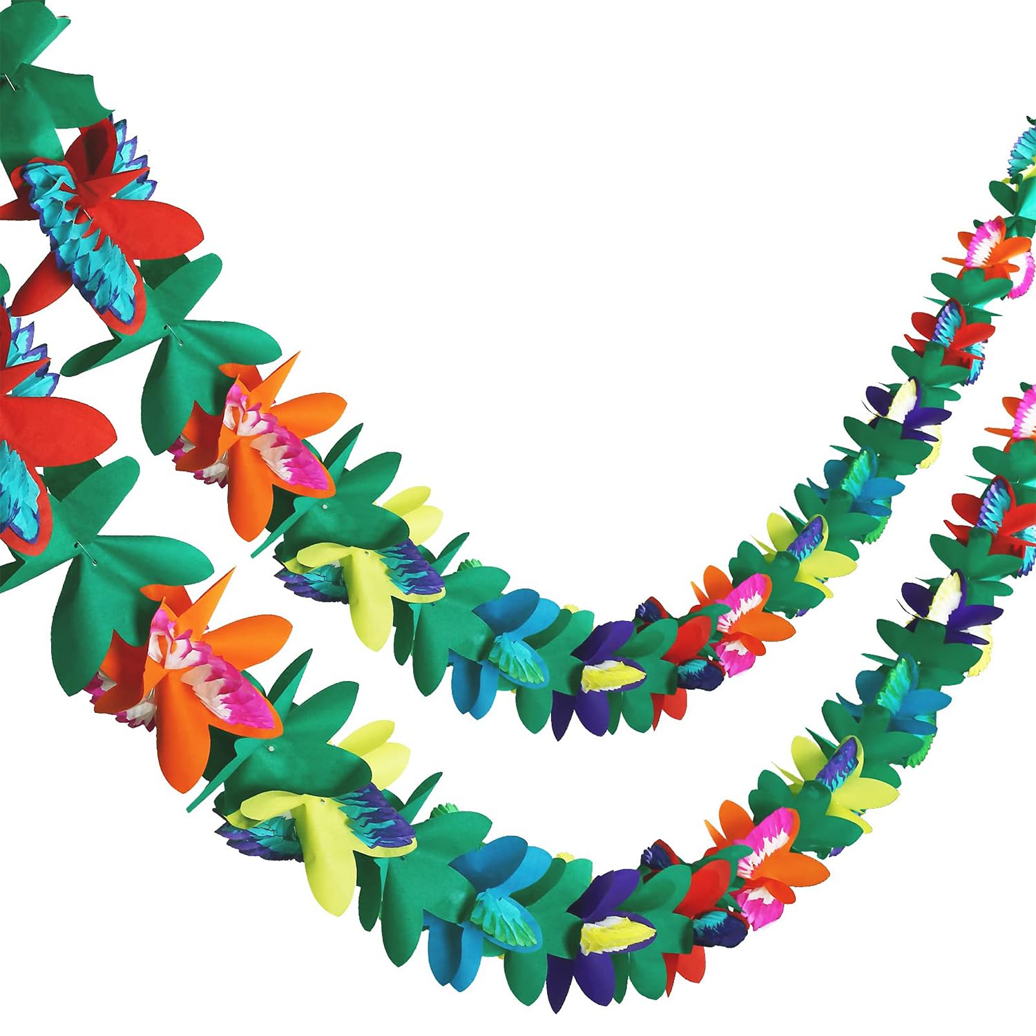Yeesabella Tropical Paper Flower Garland, 2 Pack, 30FT Tissue Flower Banner for Hawaiian Luau Summer Tiki Bar Party Decorations