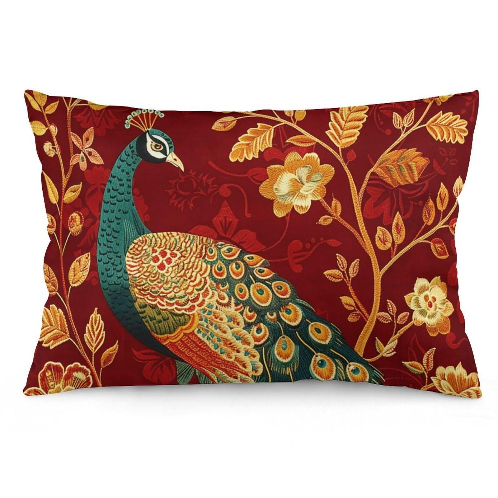 Velvet Pillowcases Standard Size 12 "x20, Ultra Soft Breathable Pillow Cases for Bed, Luxury Cozy Fuzzy Pillow Shams, Lumbar Pillow Cover, A Beautiful Peacock Cushion Case Home Decor