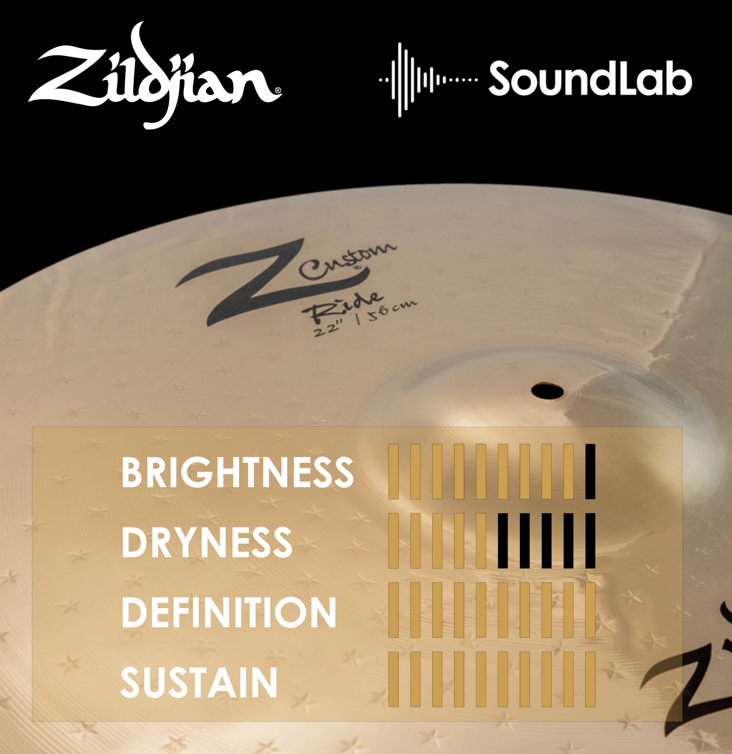 ZILDJIAN - Z Custom Ride 22" - Piatto per batteria heavy con suono potente, brillante e definito, ideale per metal, rock dal vivo e studio