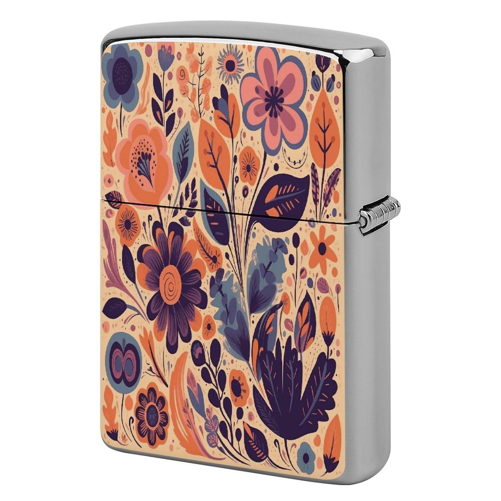 Fekiloot Style Orange And Purple Flowers Lighter Case Cover Metal Lighter Case