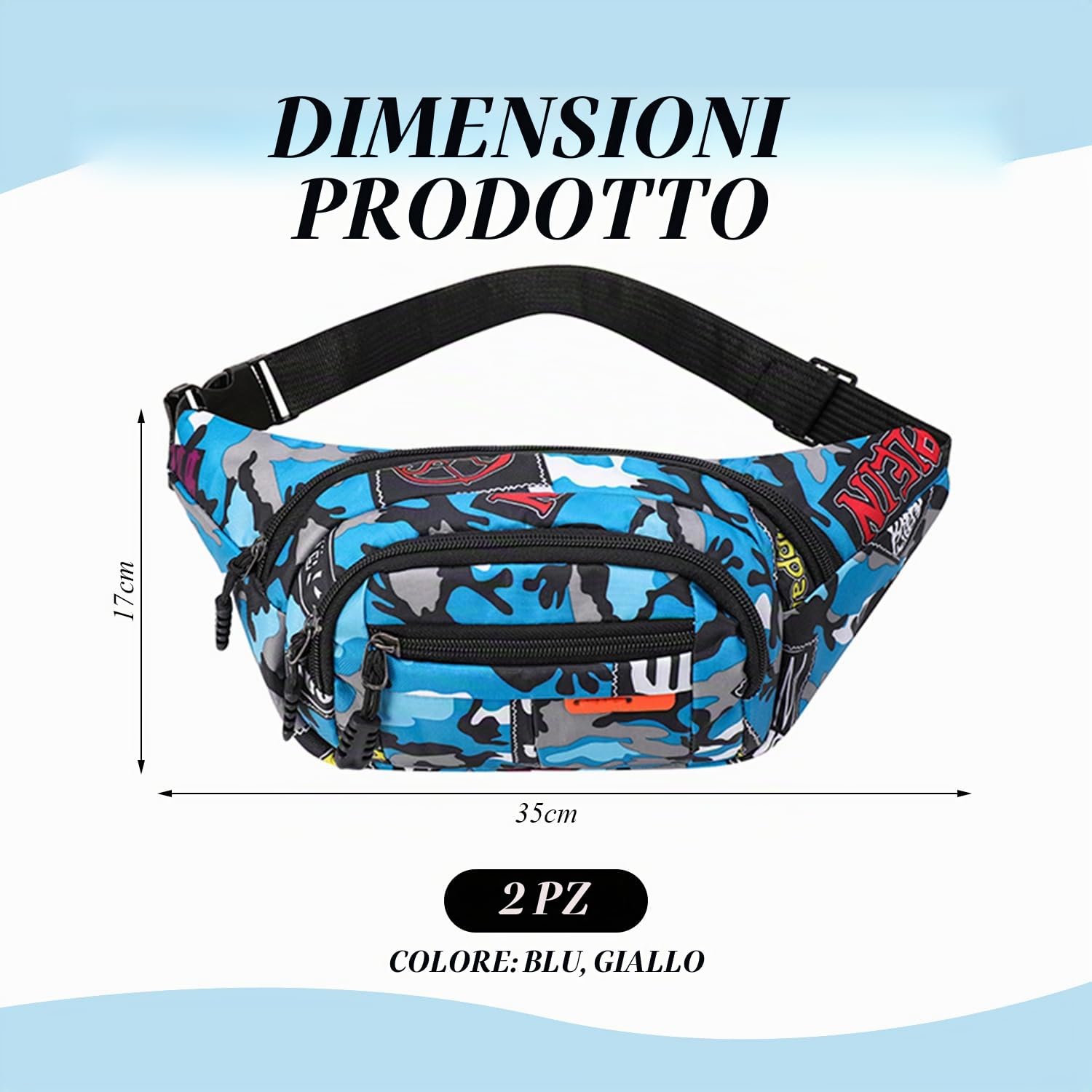 Marsupio Mimetico Da 2 Pezzi, Borsa Portatile Per Telefoni Cellulari, Sportivo, Multiscomparto e Idrorepellente