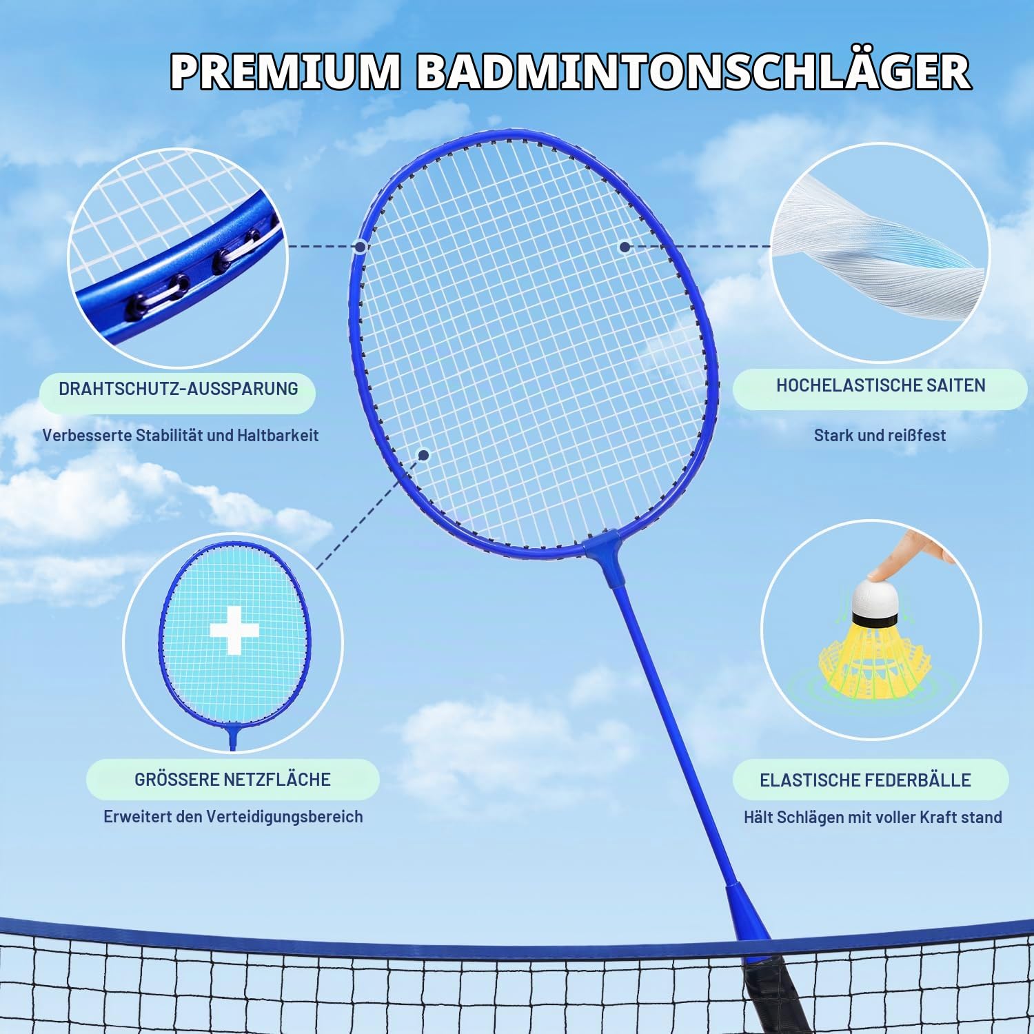 BAGAIL Sportnetz mit Pickleball- und Badminton-Sets, 3m | höhenverstellbares Netzsystem, tragbare Transporttasche, Aufbau ohne Werkzeug, ideal für Volleyball, Pickleball und Tennis
