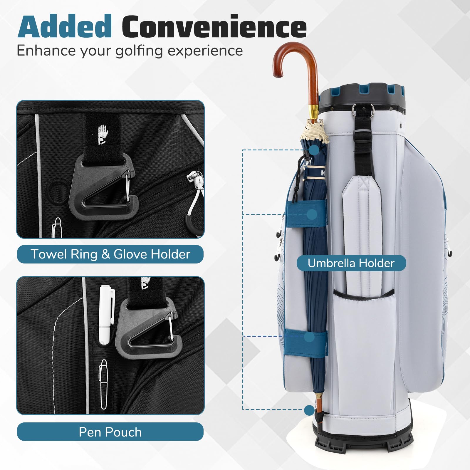 FANTASK Golfwagentasche mit 14 er Unterteilung & Tragegurt, Golfbag, leichtes Golf Cart Bag mit Regenhaube & 11 Taschen für Herren & Damen, Marineblau