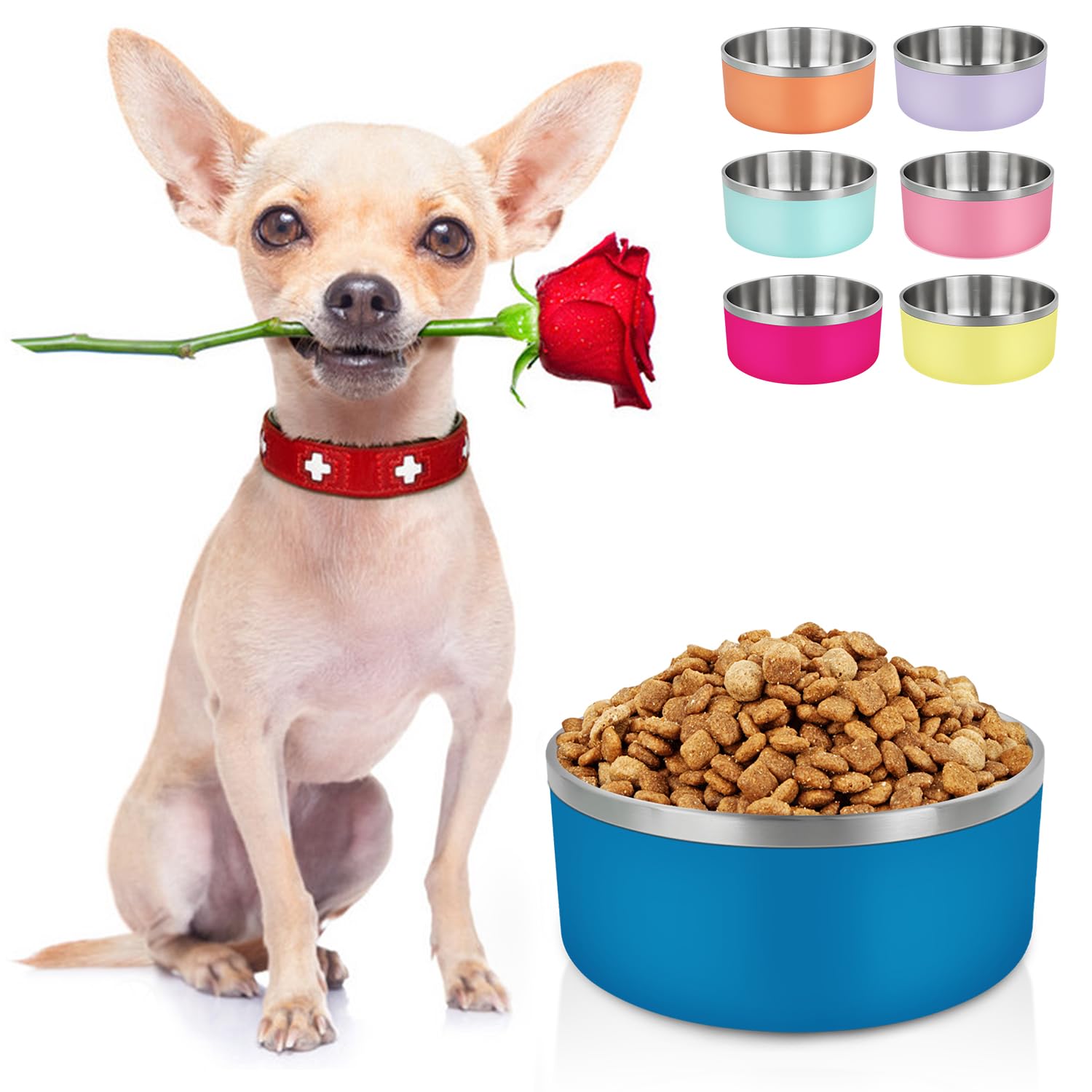 LIHONG Dog Bowls,Stainless Steel Dog Bowls for Small Medium Sized Dogs Non Slip,Insulated Dog Bowl,Pet Bowl for Food and Water,Rustproof(40oz,Deep Blue)