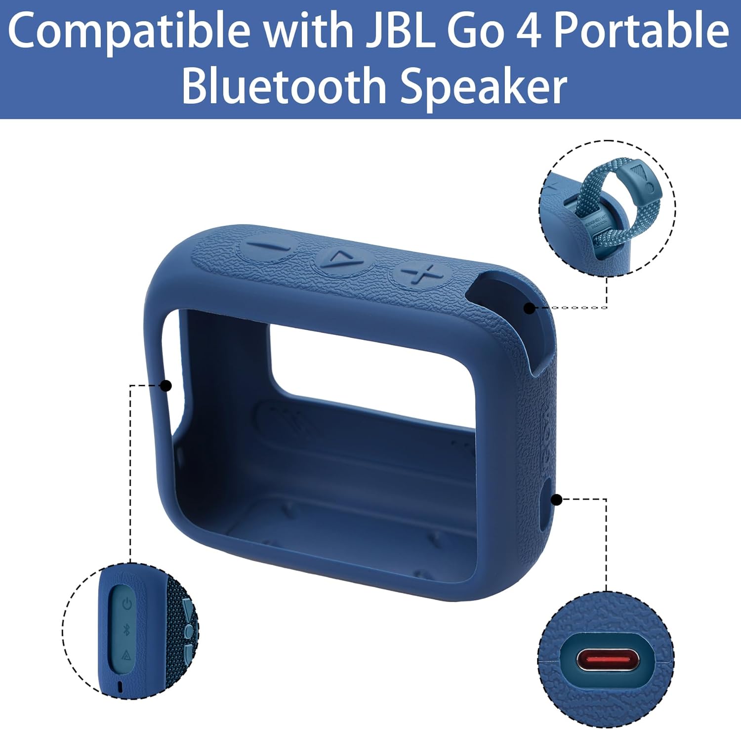 for JBL Go 4 Waterproof Bluetooth Speaker Silicone Cover Case, Portable Silicone Travel Case with Carabiner, Protective Skin Case (Blue Case) - co2CREA - Image 5
