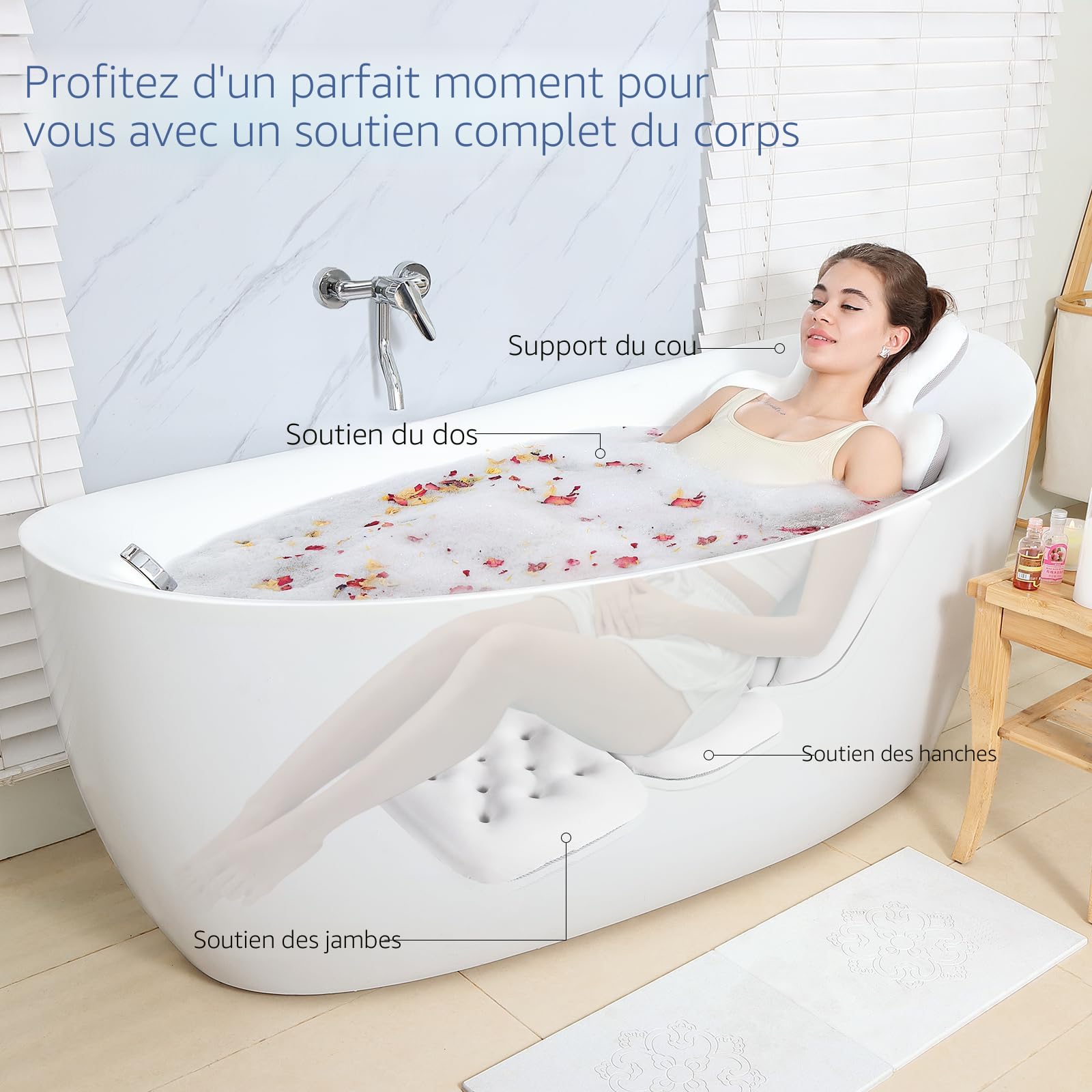 Coussin de bain de luxe, oreiller de baignoire pour tout le corps avec 160 ventouses, tapis