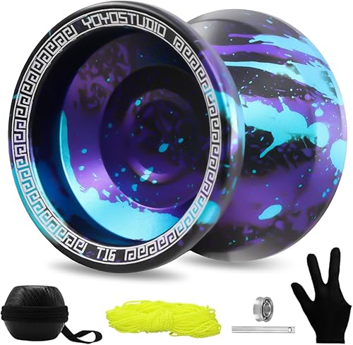 Miniatura 14 de YOYOSTUDIO Yoyo P1 Crystal Black & T16 Negro Verde Púrpura, Yoyos profesionales de doble propósito, paquete de 2, Yoyo sensible para niños de 8 a 12