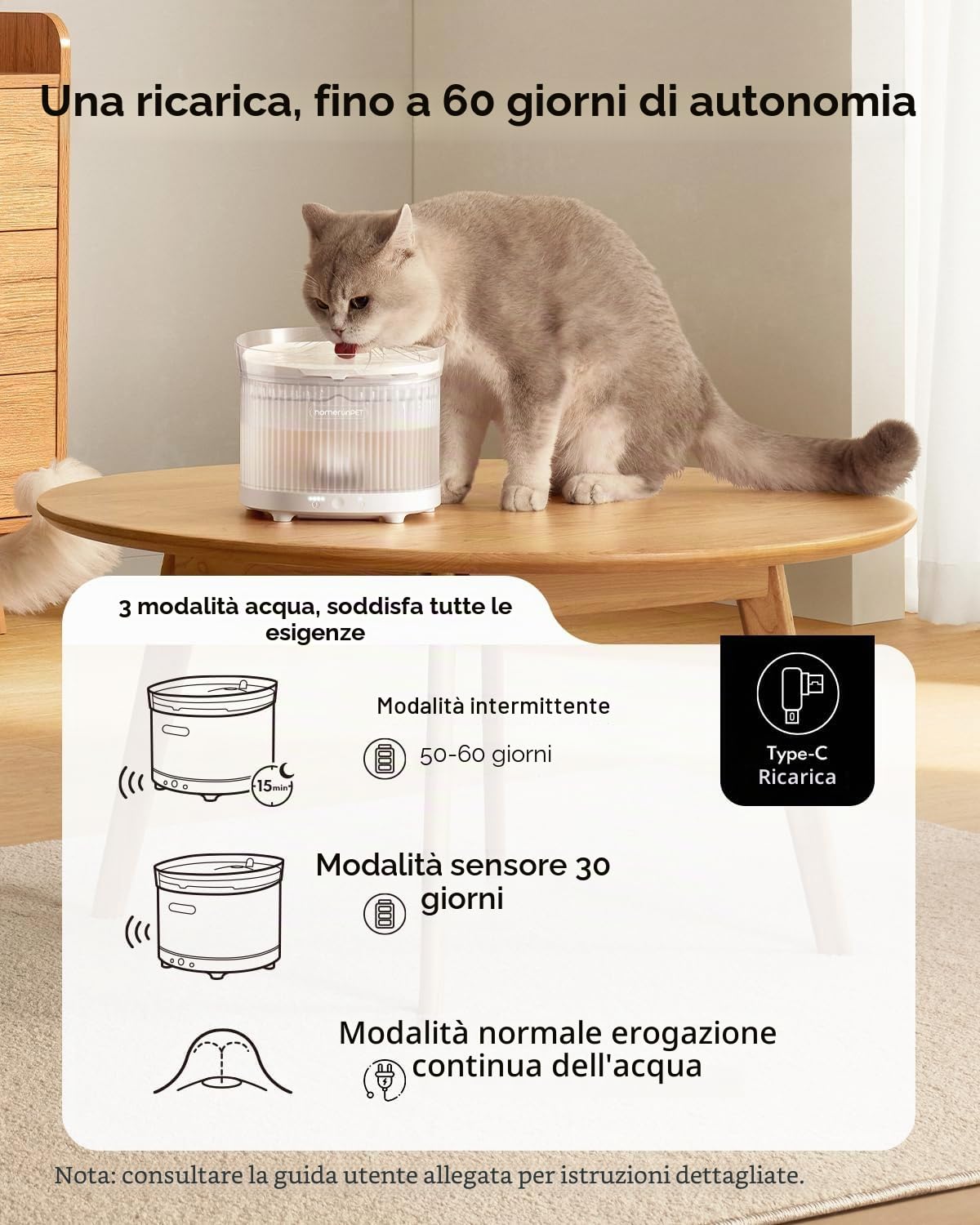 HomeRunPet Fontanella per Gatti Senza Fili con Sensore di Movimento, Silenziosa Fontana per Gatti a Batteria da 7800mAh, Senza BPA, Installazione Rapida e Pulizia Facile, Filtri Inclusi, 2L