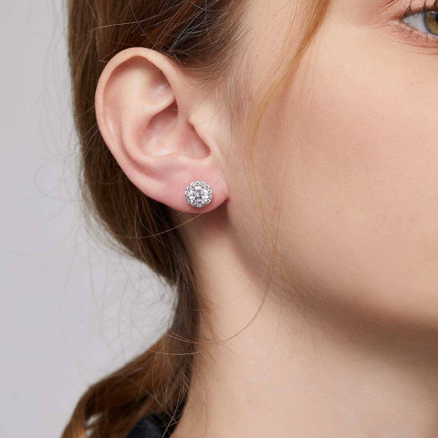 18K WeißGold Vergoldet Simuliert Diamant Ohrringe FüR Frauen Männer, S925 Sterling Silber Ohrringe Halo