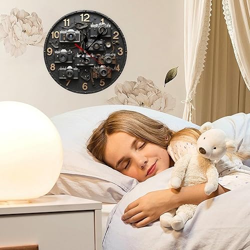 Miniatura 4 de Relojes retro con impresión de cámara para sala de estar, relojes de pared con pilas, silenciosos, sin tictac, 10 pulgadas, impresión 2D, reloj de