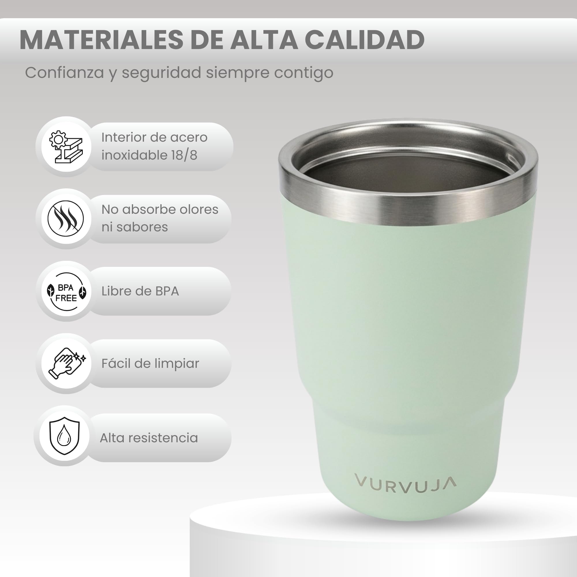 Vaso Termico 470ml de Acero Inoxidable 3en1 con Pajita y Tapa Antifugas. Taza Termica con Correa Integrada, Reutilizable y sin BPA. Termo Cafe para Llevar con Doble Pared para Frío y Calor. (Mint) — view 6