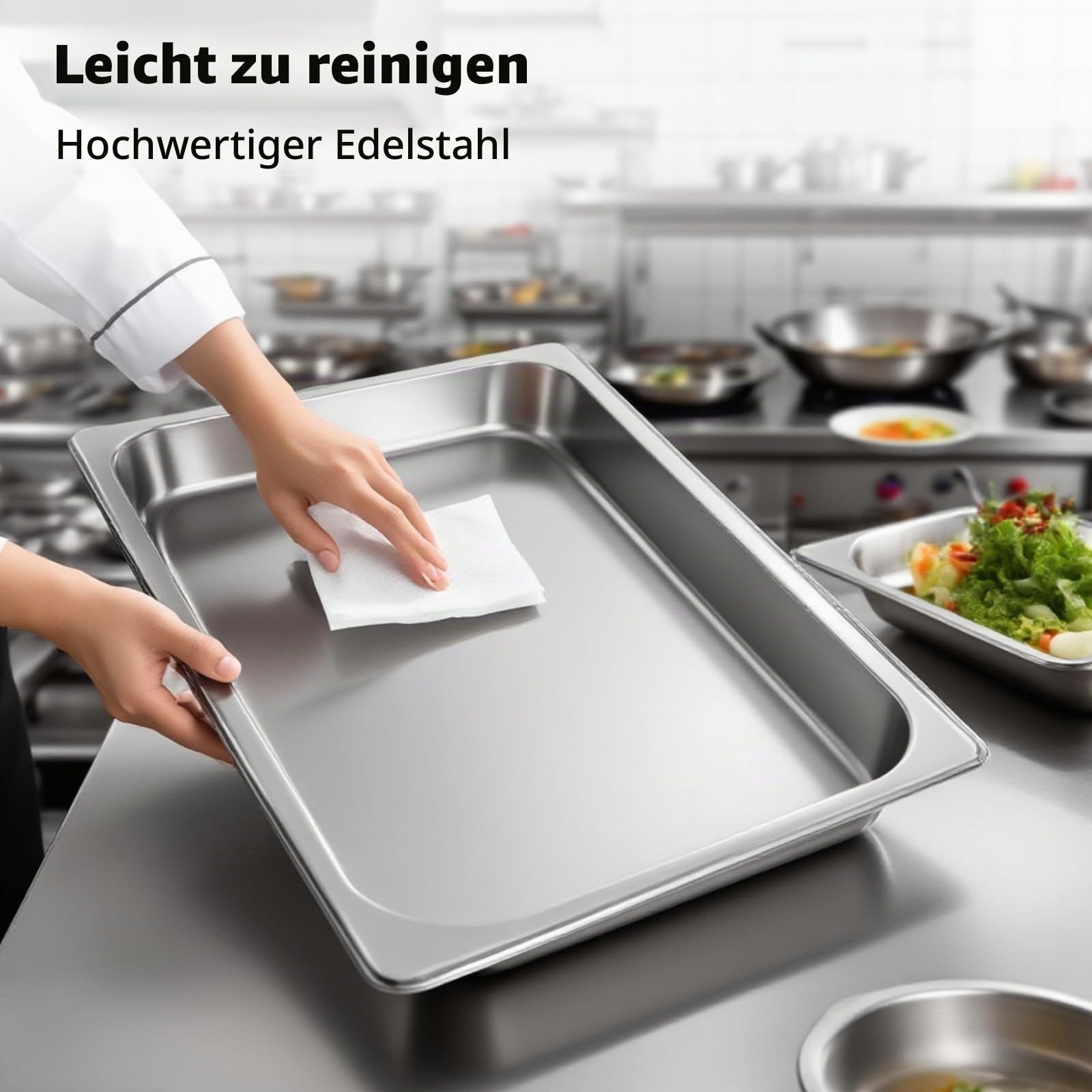 Rovsun Warmhaltebehälter Essen aus Edelstahl 9 L, Chafing Dish 60x36x30 cm, Speisenwärmer Speisebehälter,Wärmebehälter Buffet Wärmer Rechaud mit Rollrand & faltbaren Gestell 4pc