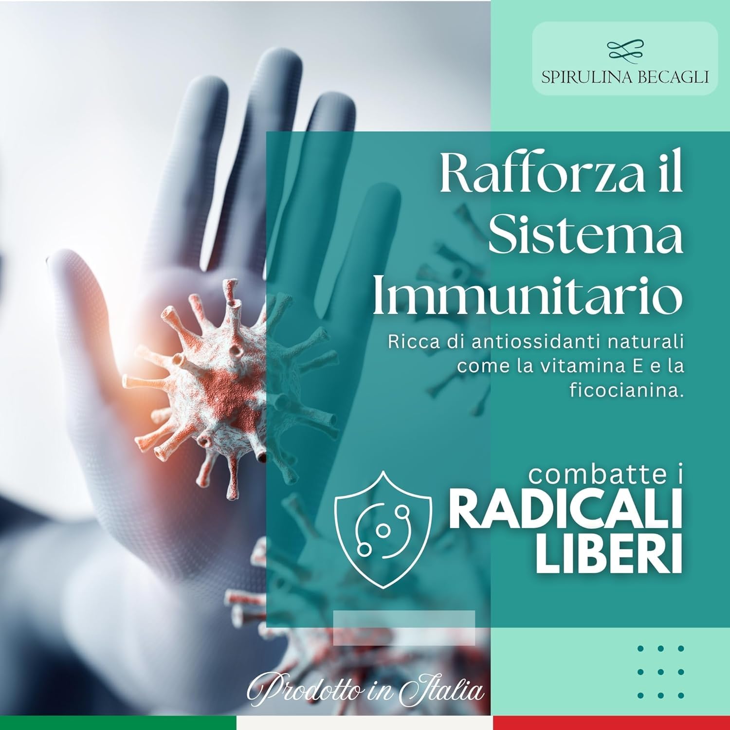 Spirulina Biologica in Capsule – Integratore Alimentare 100% Vegetale – Coltivata in Toscana – Fonte Naturale di Proteine e Vitamine – BECAGLI (180 Capsule)