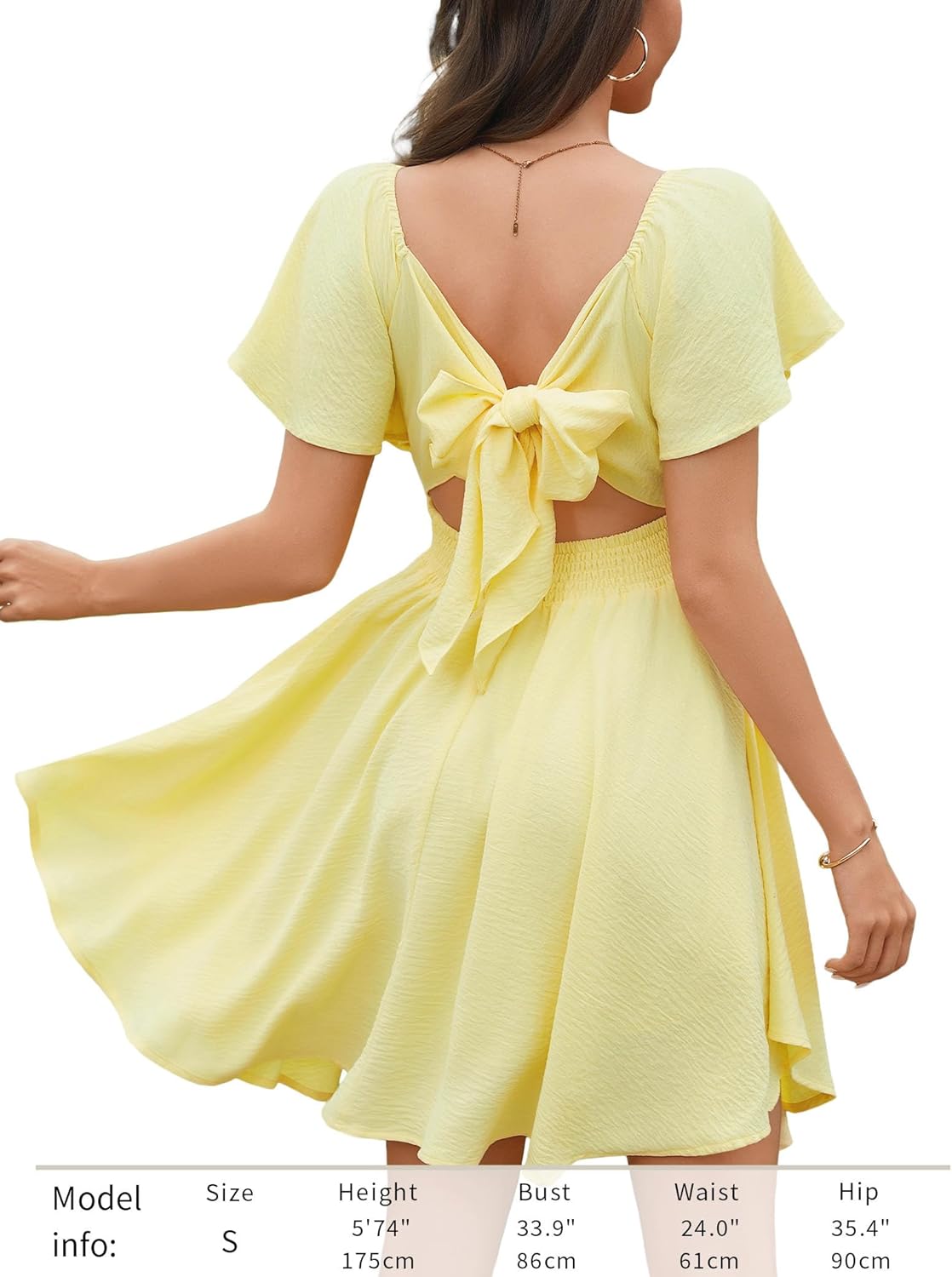 Florboom Women's Sweetheart Knot Front Dress Flutter Sleeve Tie Back A-Line Chiffon Mini Dresses - Image 6