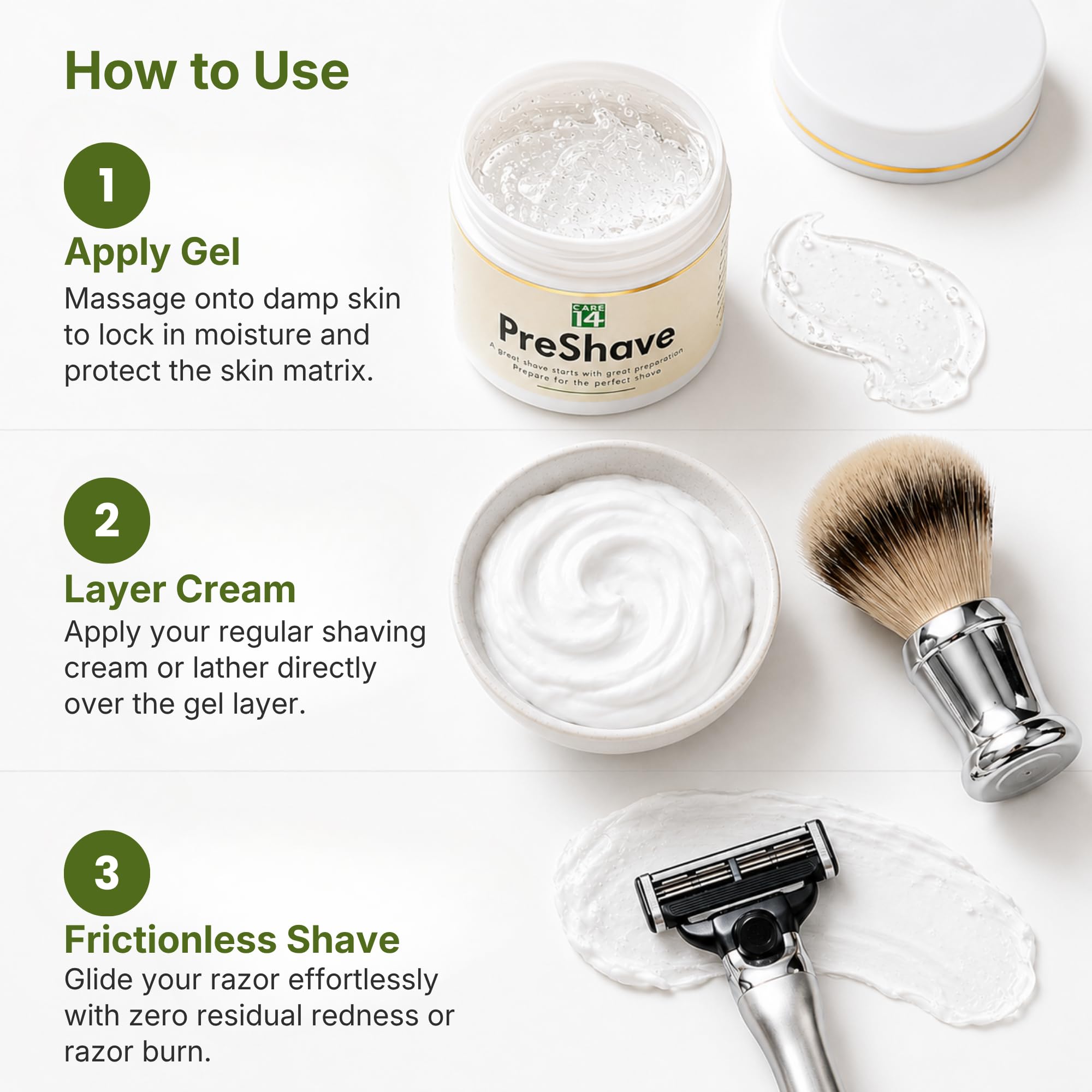 Care14 Pre Shave Gel - Softens the Beard - Prevents Razor Burn - Reduces Risk of Cuts & Burns - 100% Natural - No Chemicals - 100g 3