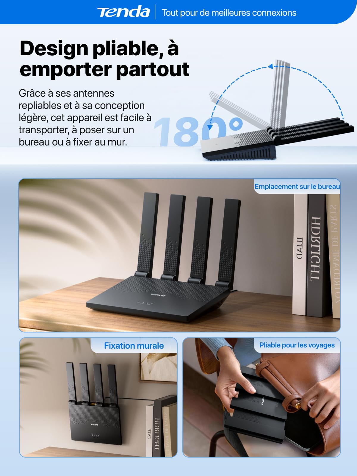 Tenda Routeur 4G avec Carte SIM Box 4G N300 Mobile LTE Cat4 4G03 Pro V2.0 | 4 Antennes Repliables, Alimentation USB-C, LAN/WAN, Plug&Play, 32 Appareils, Portable pour Maison, Camping-car, Voyage