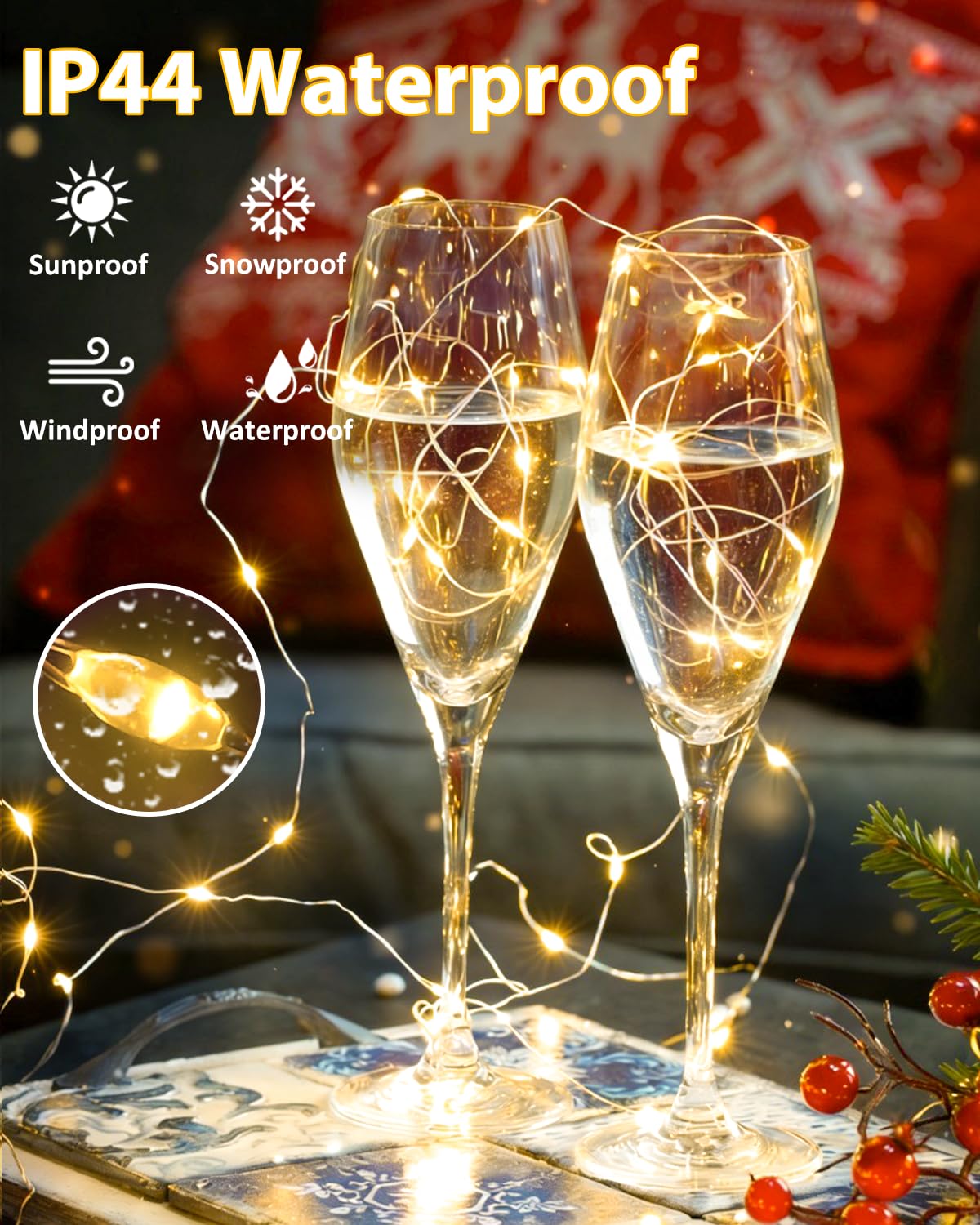 2 Pack Warm White Fairy Lights Battery Operated, 60 LED Waterproof Twinkle Lights, Silver Copper Wire with Timer Warm White Fairy Lights for Christmas Wedding Patio Party Indoor Outdoor