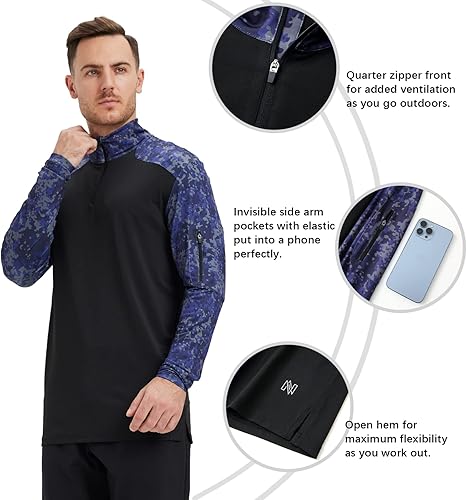 Miniatura 4 de Suéter de golf con cremallera de un cuarto para hombre, ajuste delgado, manga larga, con cremallera de 14, sudadera de rendimiento para hombre