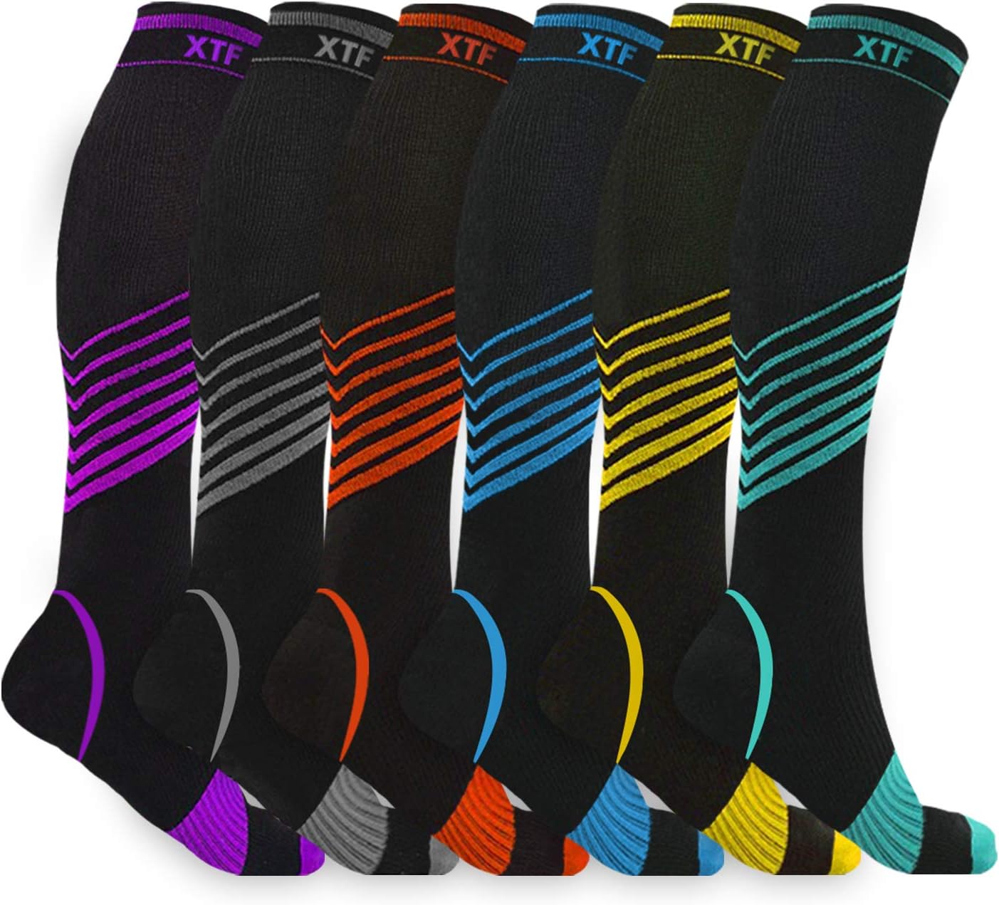 Sport Compression Socks for Men and Women Knee High - Made for Running, Athletics, Pregnancy and Travel - 6 Pair