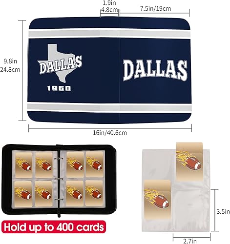 Miniatura 3 de Carpeta de tarjetas de fútbol con fundas 400 bolsillos, soporte para tarjetas de fútbol de Dallas para tarjetas de colección, carpeta con 3 anillas