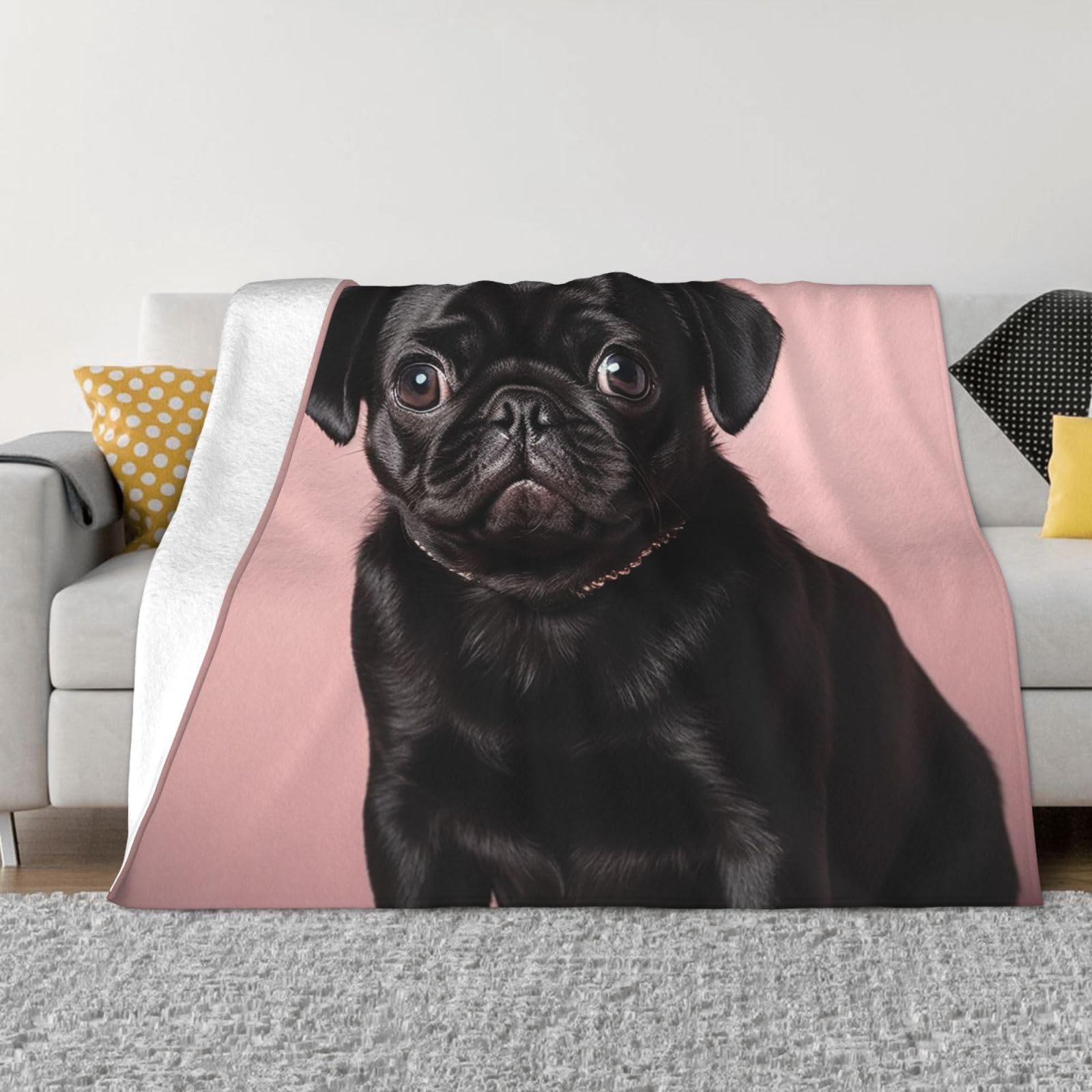FodPand Cute Black Pug Fleece Blanket 60"x50" Lightweight Warm Throw Blanket for Bed Couch Cozy Air Conditioning Quilt All Seasons Decorative Fuzzy Blankets Gifts for Women Men