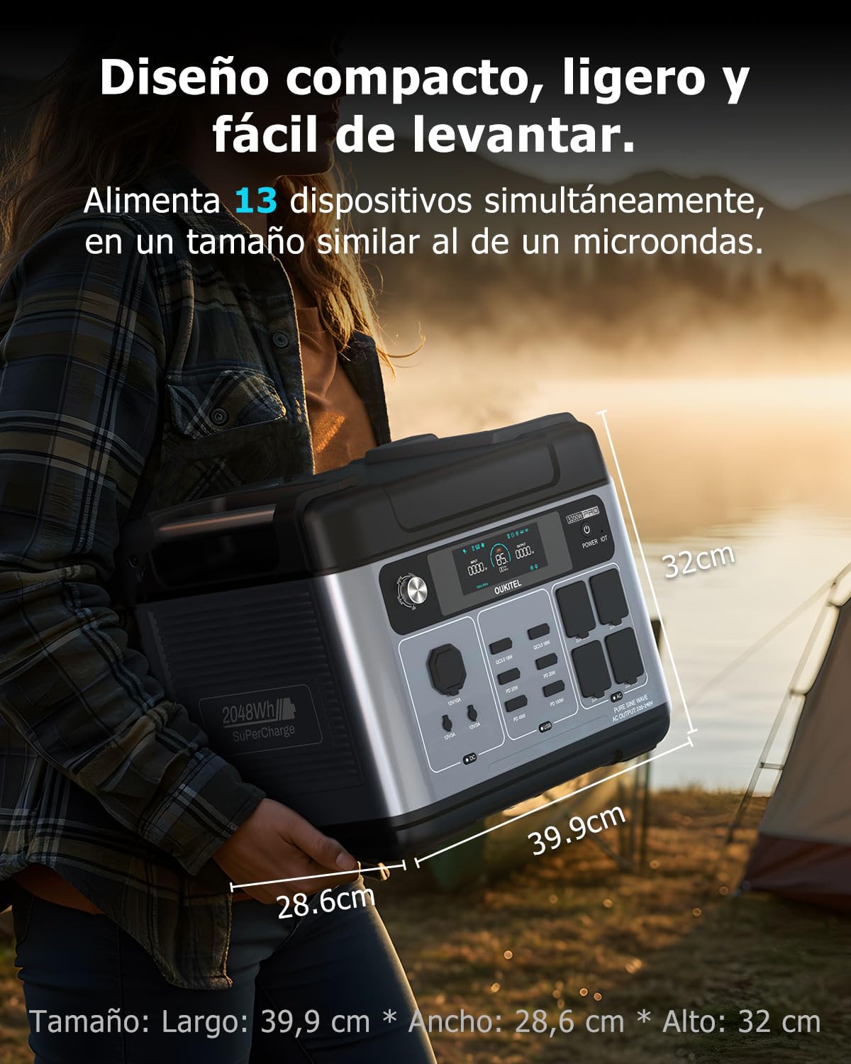 OUKITEL 3200W (6400 Pico) Estación de Energía Portátil P2001E Pro, 2048Wh Generador Solar, Batería LiFePO4, Carga al 80% en 45 min, APP, 16 Puertos, Power Station para Camping, Caravana y Emergencias