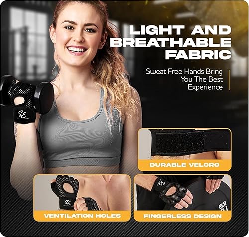 Miniatura 4 de Special Essentials Guantes de levantamiento de pesas para hombres y mujeres, guantes de gimnasio sin dedos con acolchado antideslizante para