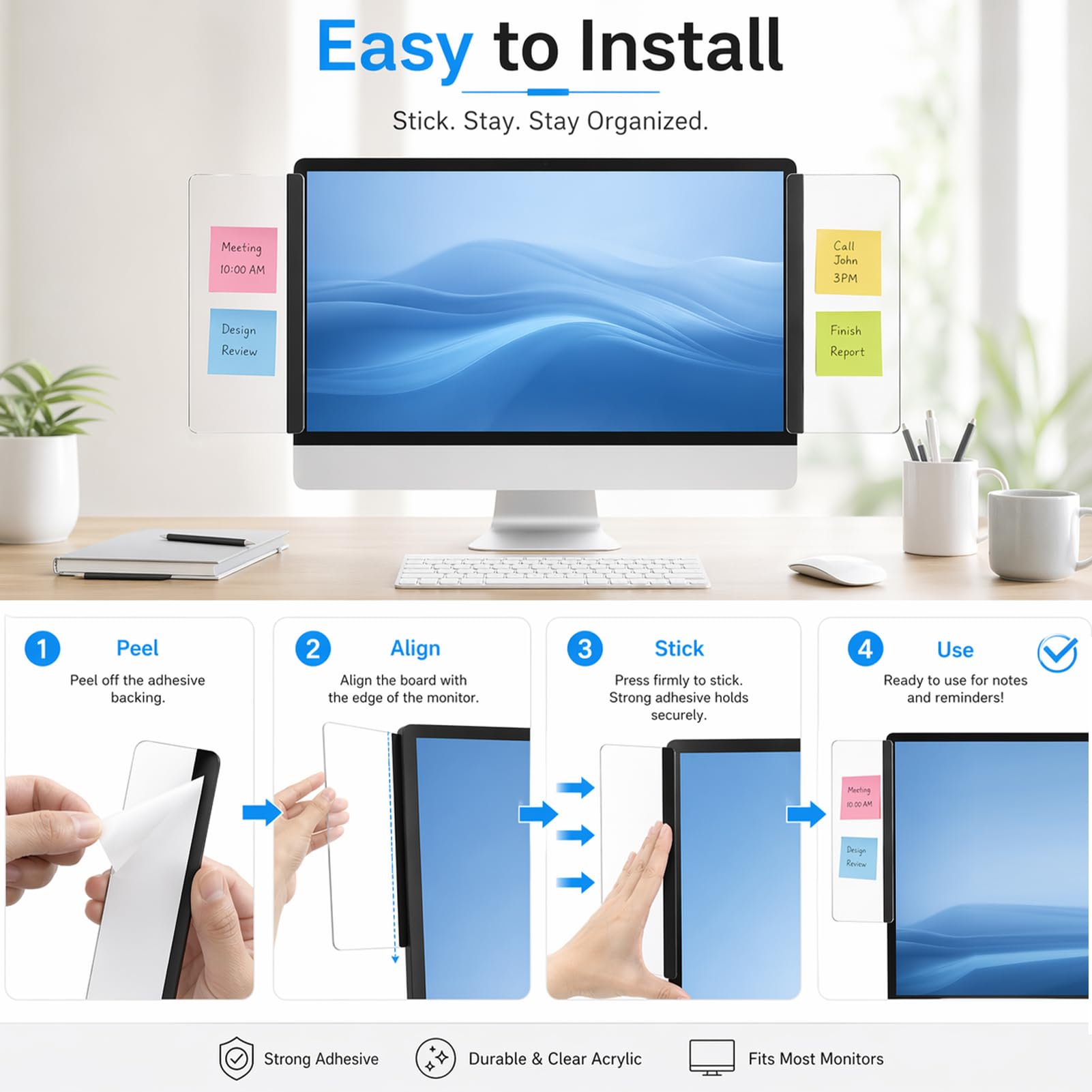 2 Stück Memoboard,Büro-Schreibtisch-Zubehör, Monitor, Computer-Nachrichtentafel, Bürobedarf Für Damen/Herren, Computer-Haftnotizenhalter