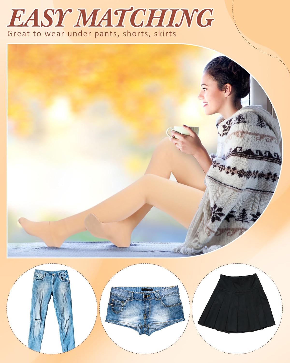 Foaincore 4 Pairs Fleece Lined Tights Women Fleece Lined Leggings Warm Tights Thermal Translucent Leggings for Winter - Image 7