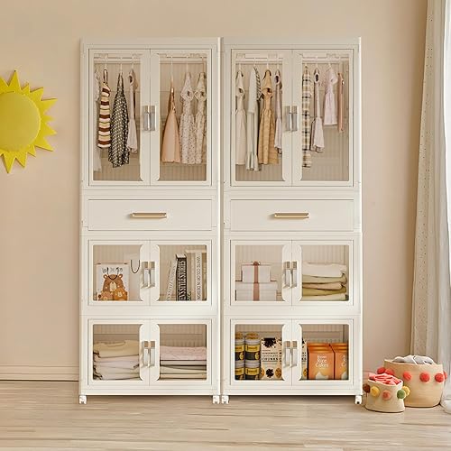 Miniatura 5 de Armario grande portátil para niños, armario de ropa para adultos, armario con cajones y puertas, organizador plegable de almacenamiento de disfraces