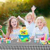 Vista 8 de LINPRO Funda de mesa de picnic de 6 pies con fundas de banco, fundas de mesa de picnic ajustadas con elástico impermeable, a cuadros, mantel