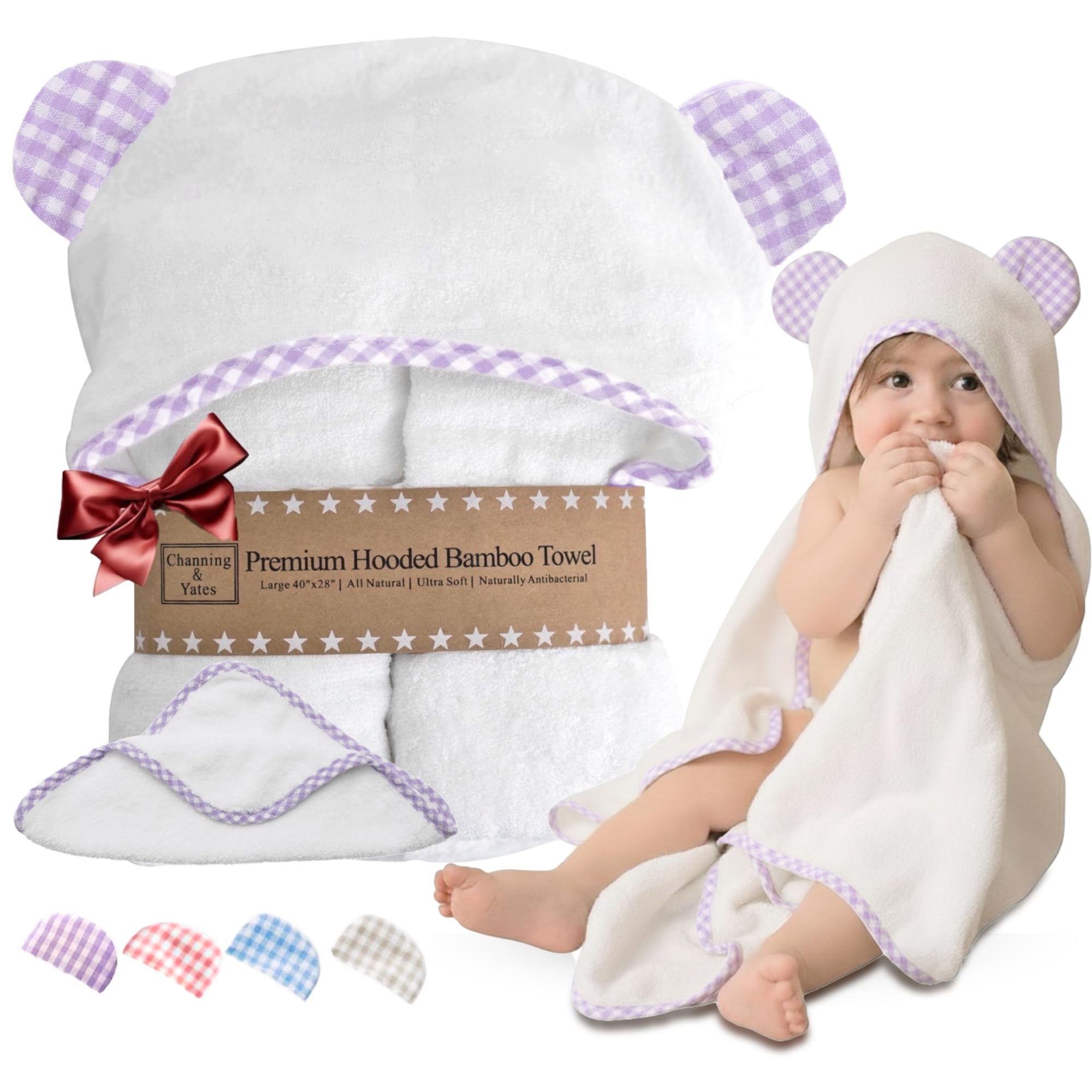 Channing & Yates Premium Boutique Baby Towels for Girls - Hooded Girl Towel & Washcloth Set - Organic Viscose Made from Bamboo Baby Towels with Hood -