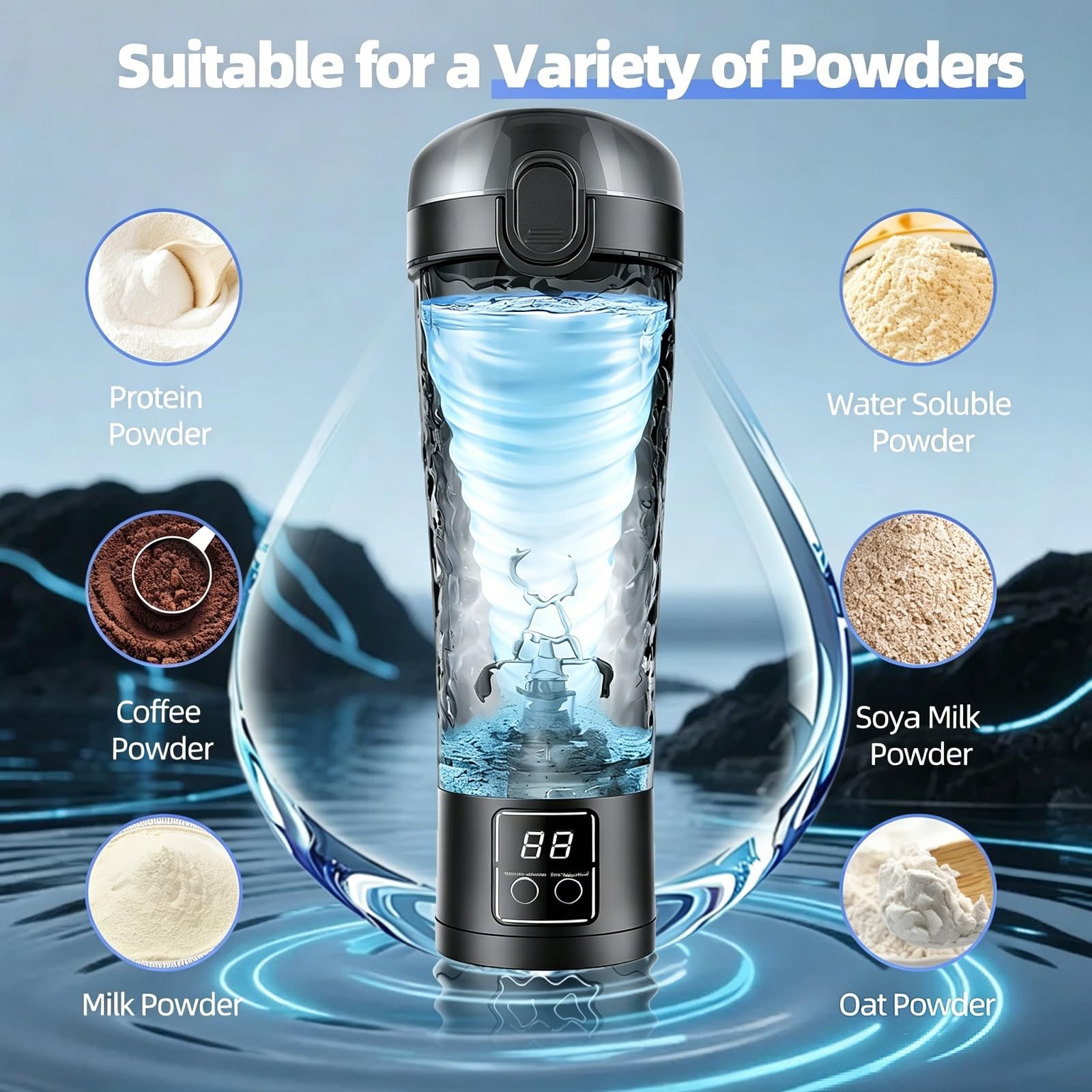 Shaker elettrico per proteine da 700 ml, shaker per proteine ricaricabile tramite USB | Frullati proteici a casa, palestra e viaggi, senza BPA, portatile