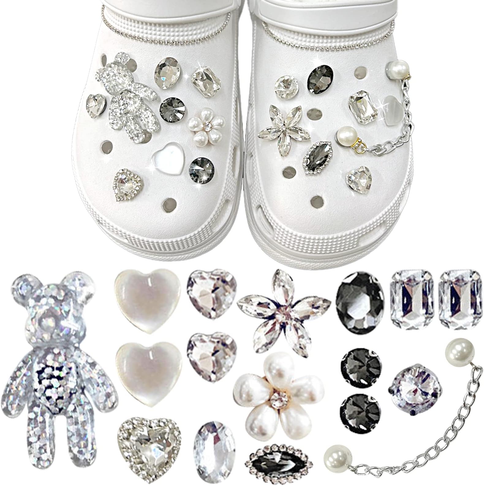 Shoe Charms, Crystal Diamond Shoe Accessories, Bling Chain Charms for Clog,DIY Clog Sandals Croc Accessories