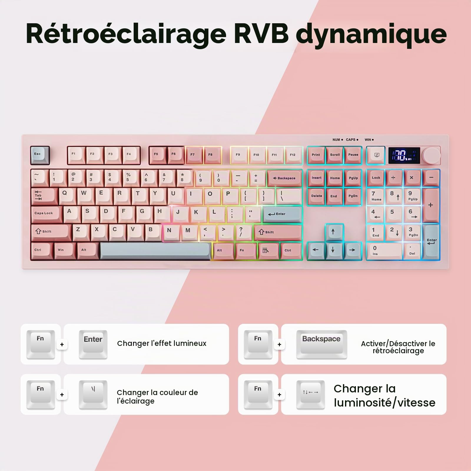 EPOMAKER Aula S102 Pro Clavier Gaming à Membrane avec Écran TFT | Bouton de Volume&Pavé Numérique, BT/2.4G/USB, RVB, Structure Silicone Crémeuse, Clavier Silencieux pour PC Jeu/Bureau (Rose)