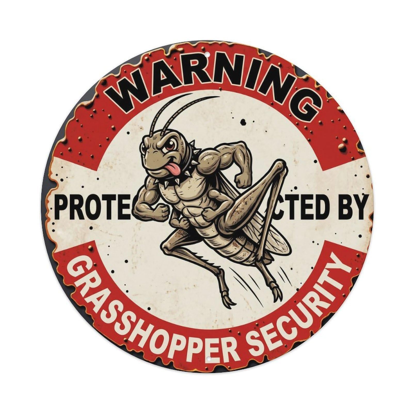 Metal Tin Sign Warning Protected By Grasshopper Security Vintage