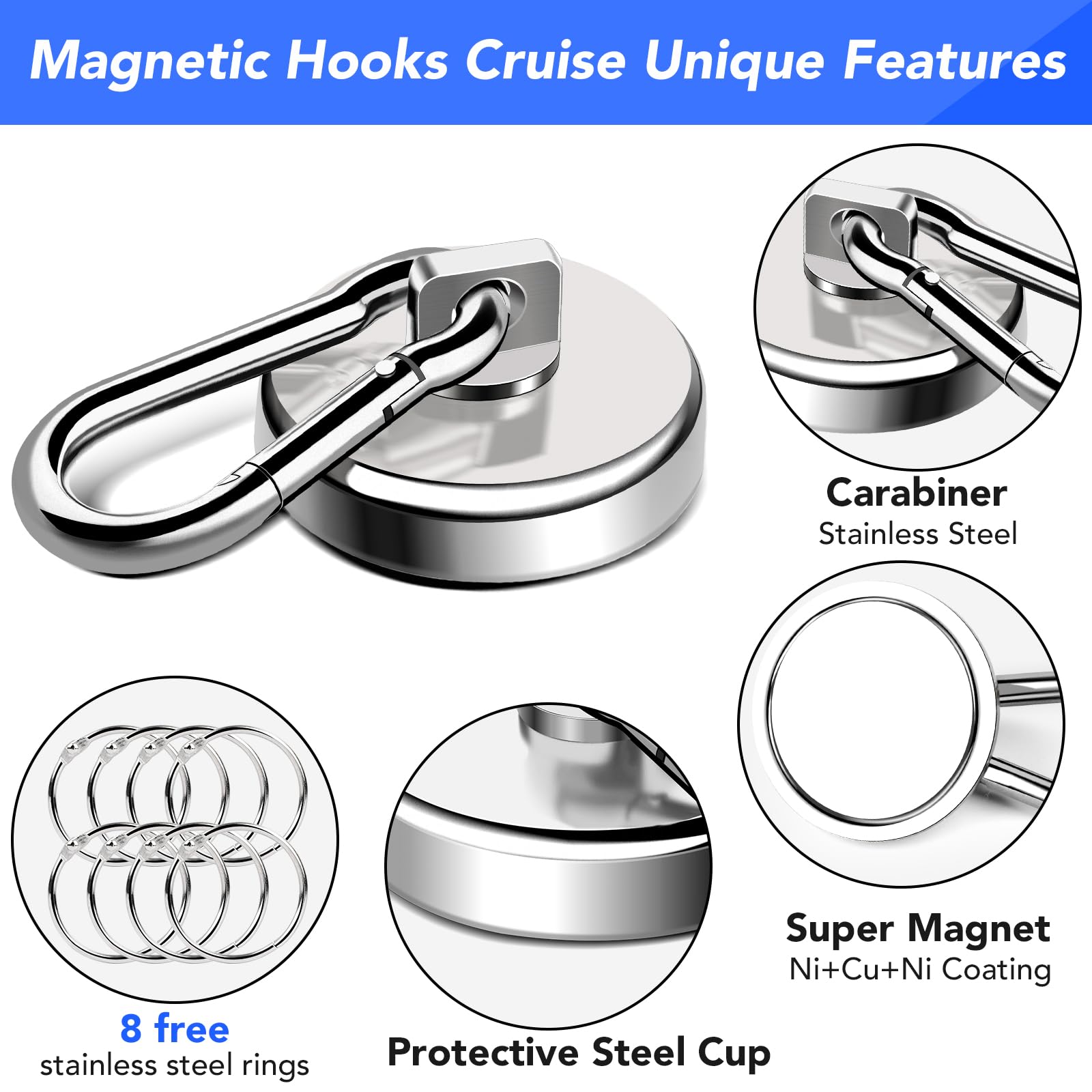 LOVIMAG Ganci magnetici da 49,9 kg, magneti forti Cruise, confezione da 8